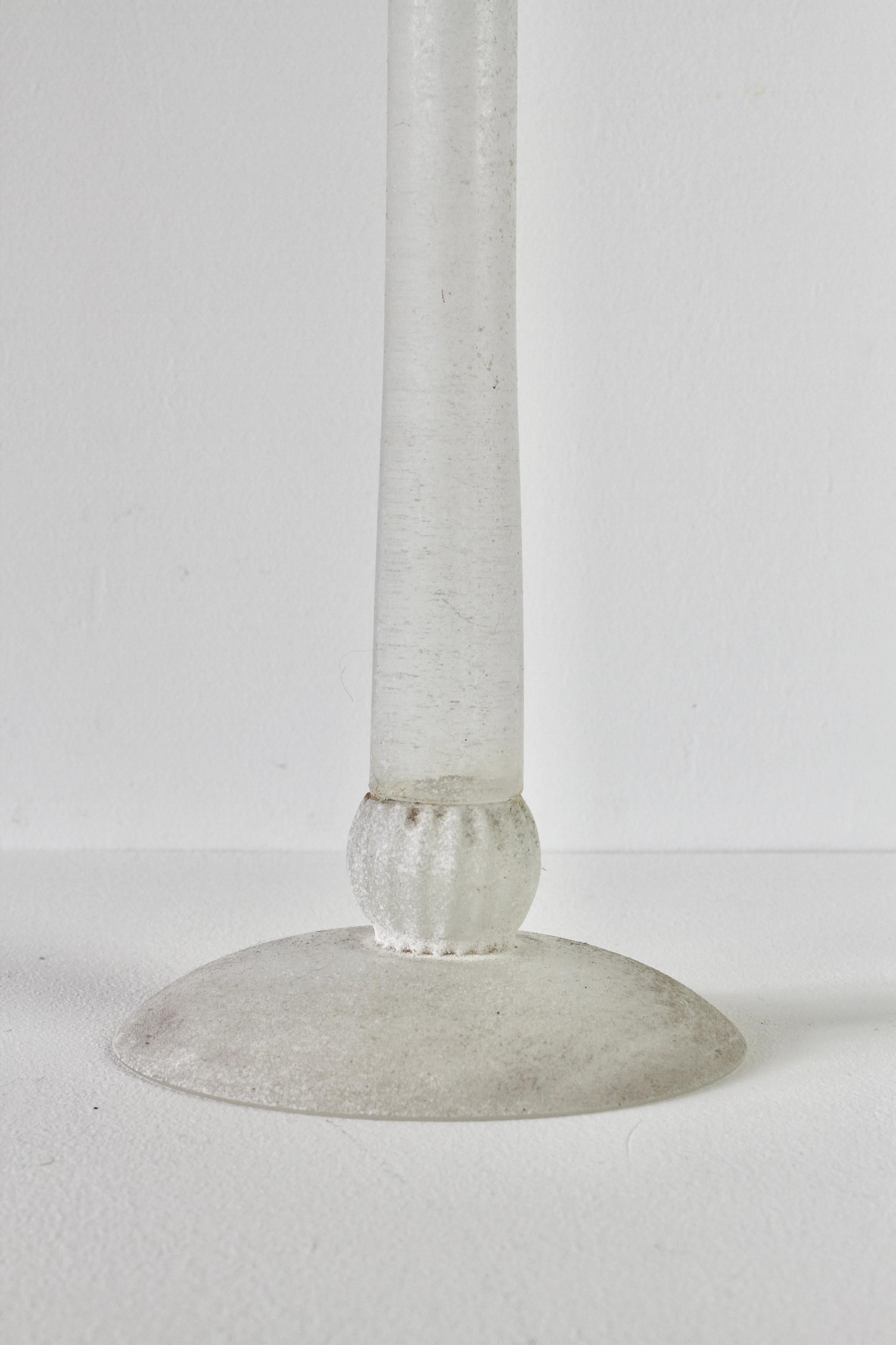 Huge Seguso Vetri d'Arte White Scavo Murano Glass Candlestick Holder Candelabra For Sale 3