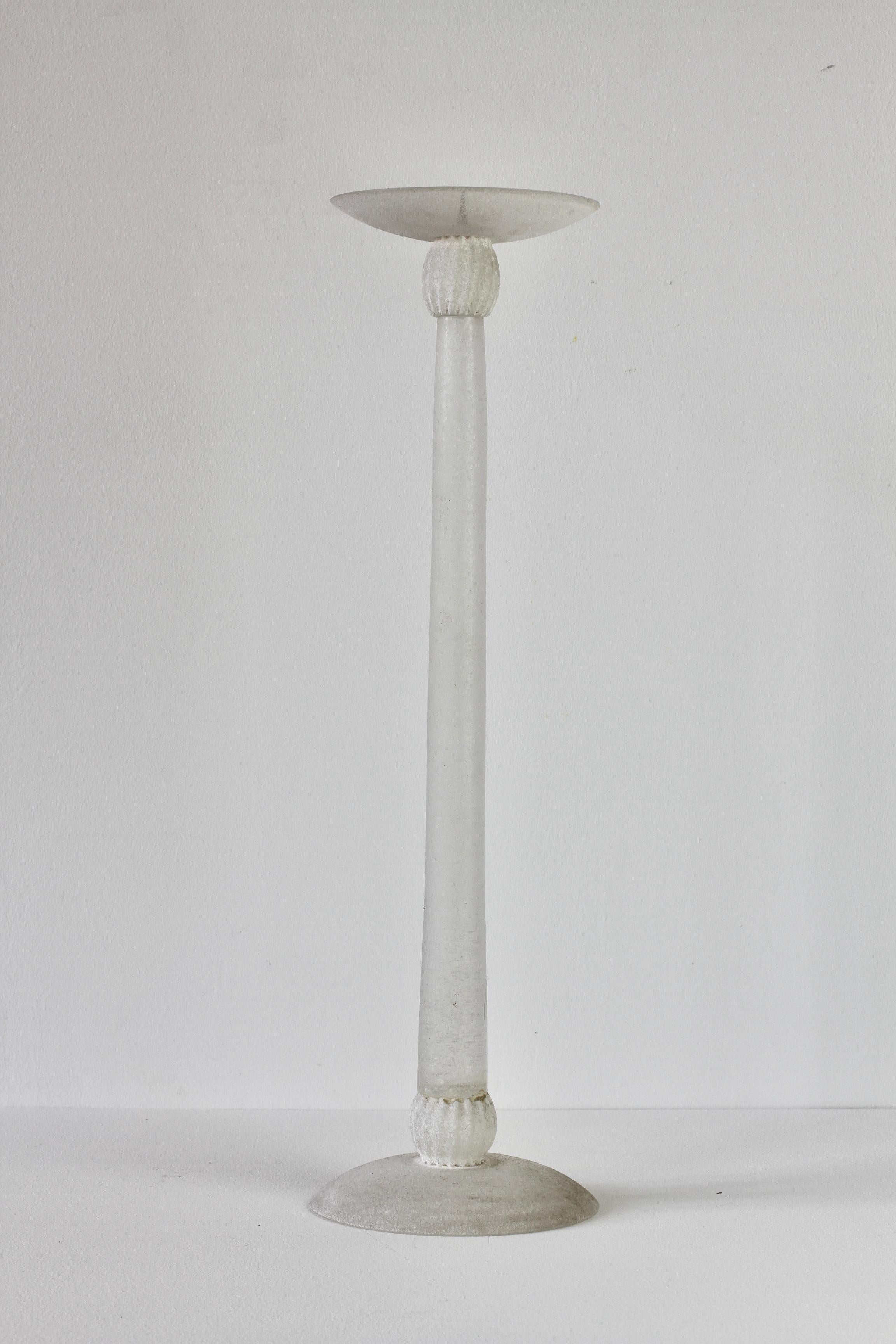Mid-Century Modern Huge Seguso Vetri d'Arte White Scavo Murano Glass Candlestick Holder Candelabra For Sale