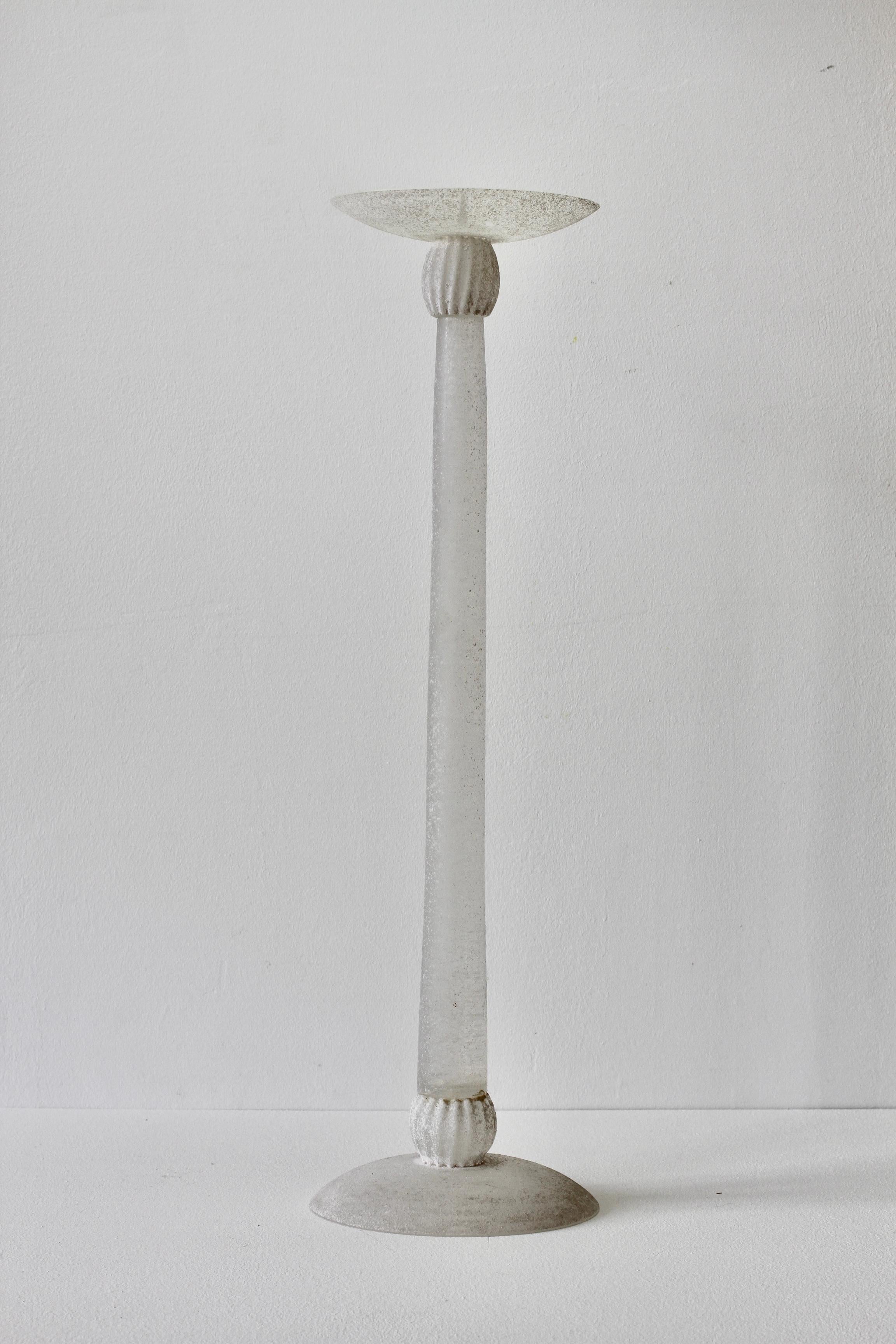 Italian Huge Seguso Vetri d'Arte White Scavo Murano Glass Candlestick Holder Candelabra For Sale