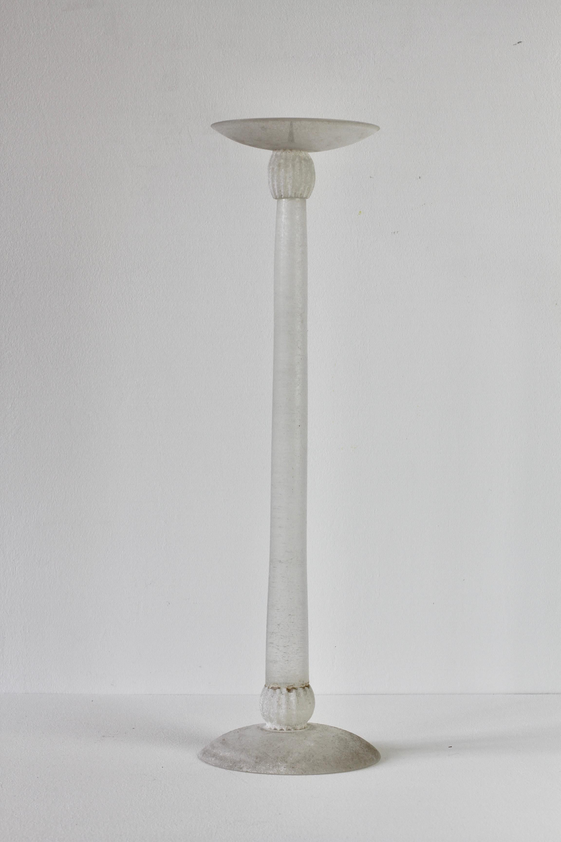 Huge Seguso Vetri d'Arte White Scavo Murano Glass Candlestick Holder Candelabra In Excellent Condition For Sale In Landau an der Isar, Bayern
