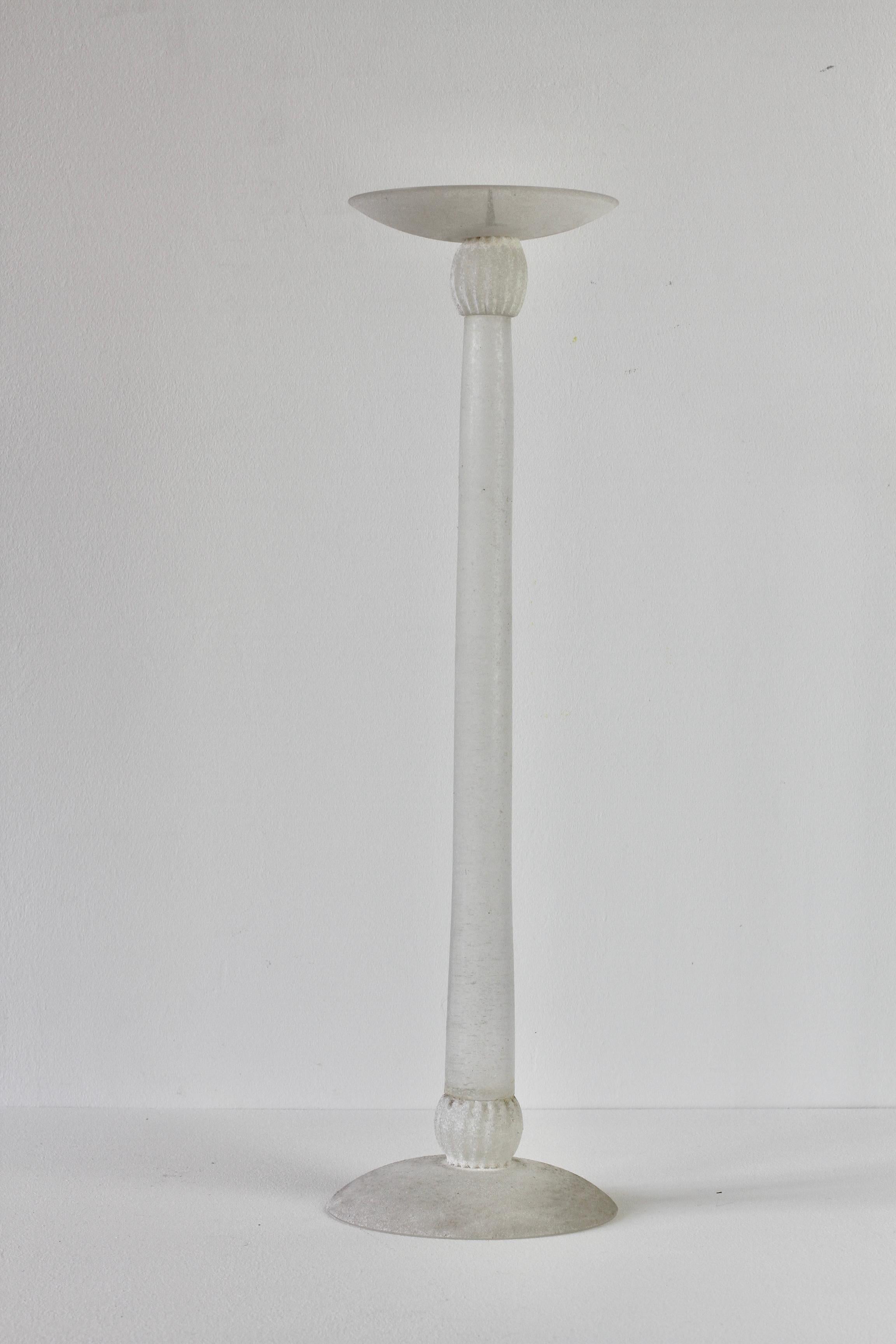 20th Century Huge Seguso Vetri d'Arte White Scavo Murano Glass Candlestick Holder Candelabra For Sale