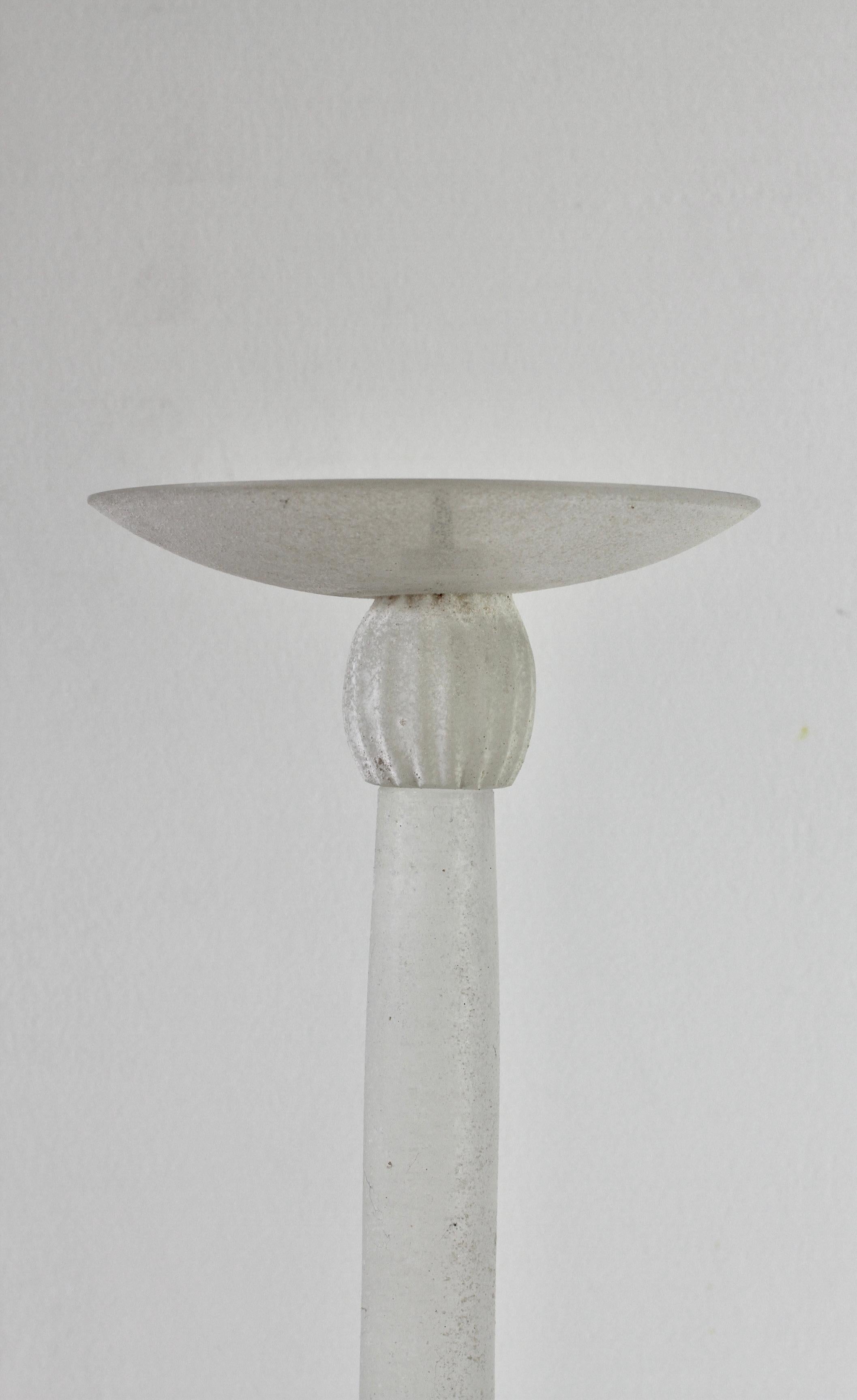 Blown Glass Huge Seguso Vetri d'Arte White Scavo Murano Glass Candlestick Holder Candelabra For Sale