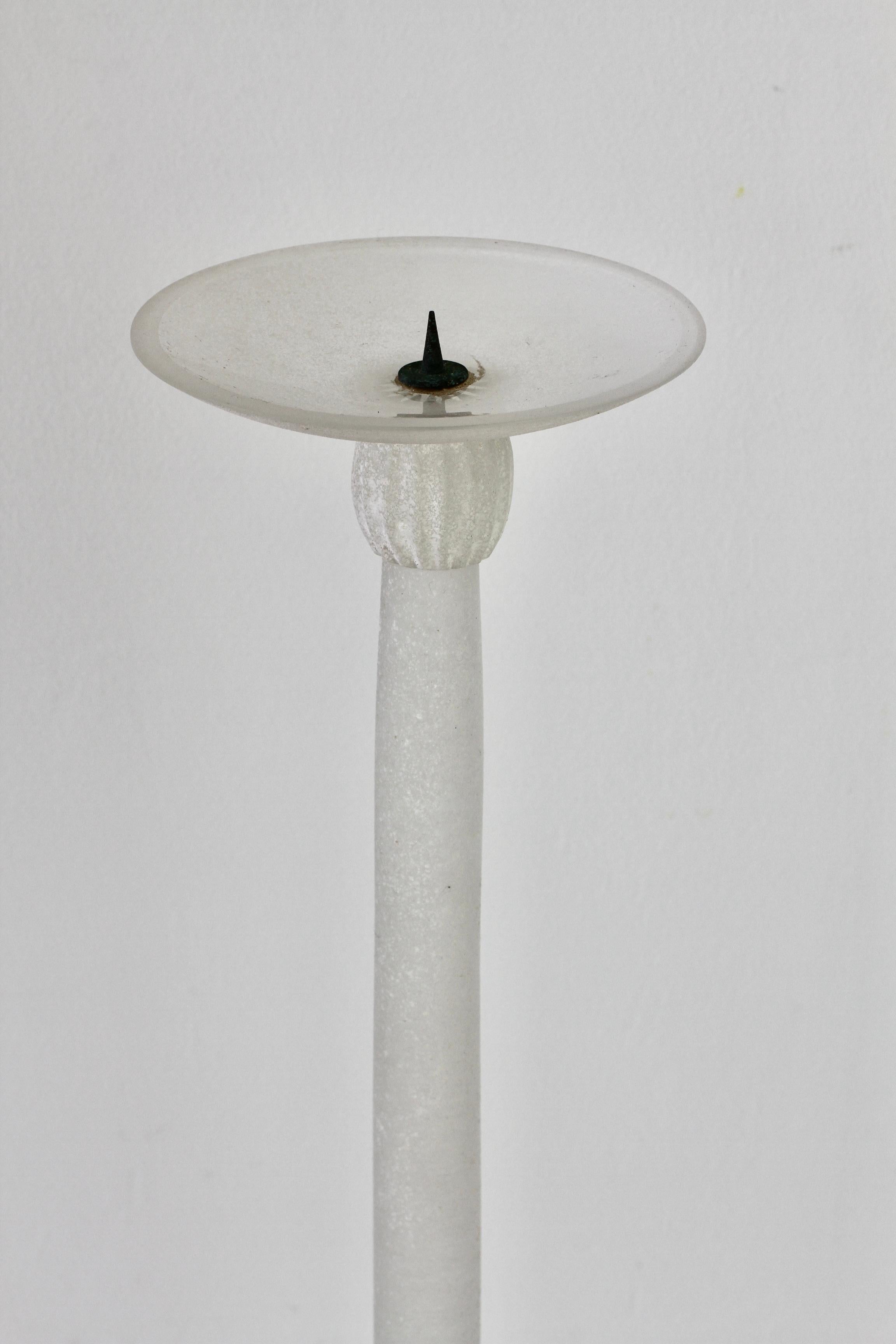 Huge Seguso Vetri d'Arte White Scavo Murano Glass Candlestick Holder Candelabra For Sale 1