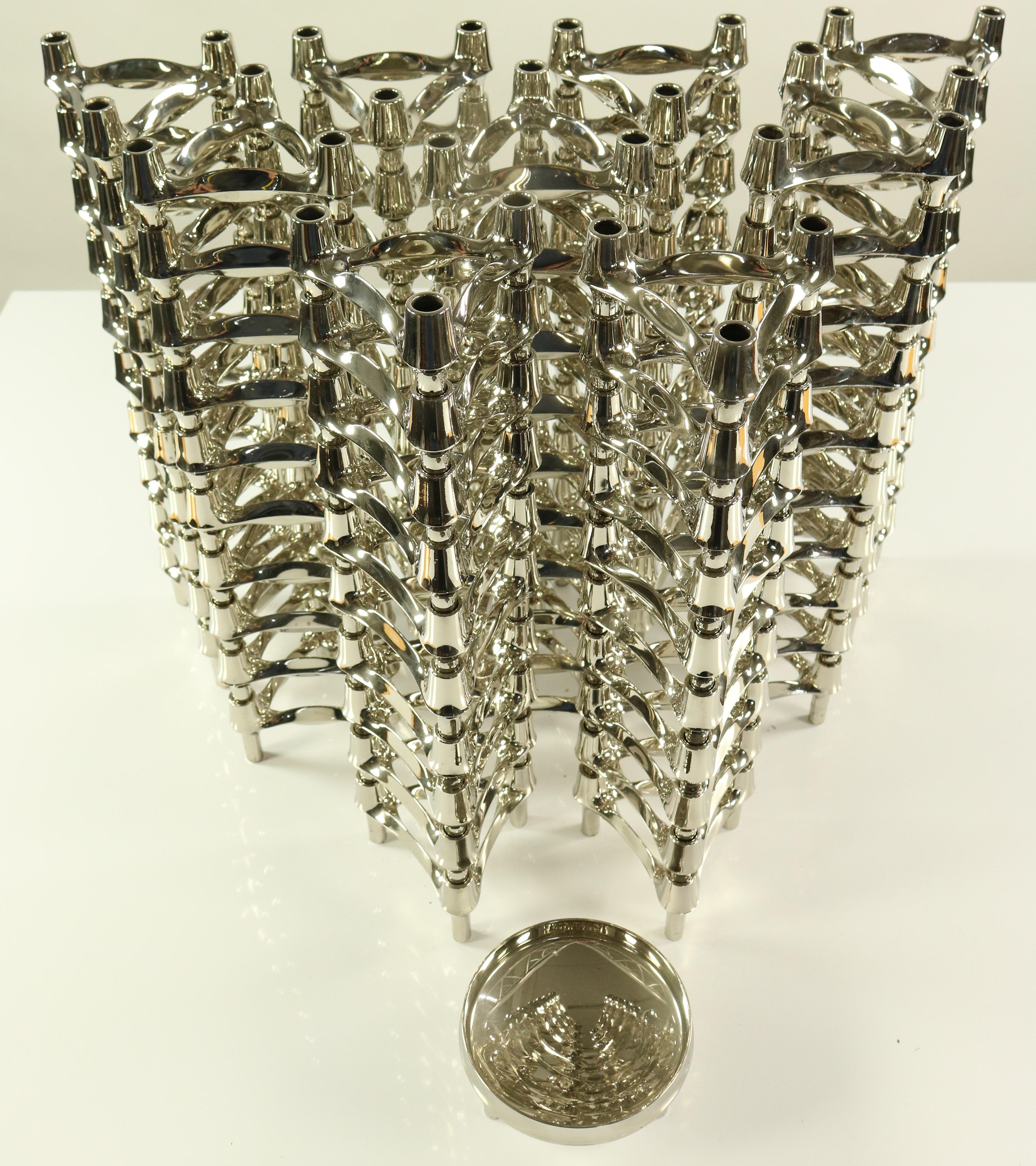Metal Huge Set Modular Candleholder Sticks 91 Pcs by BMF Nagel Design Caesar Stoffi For Sale