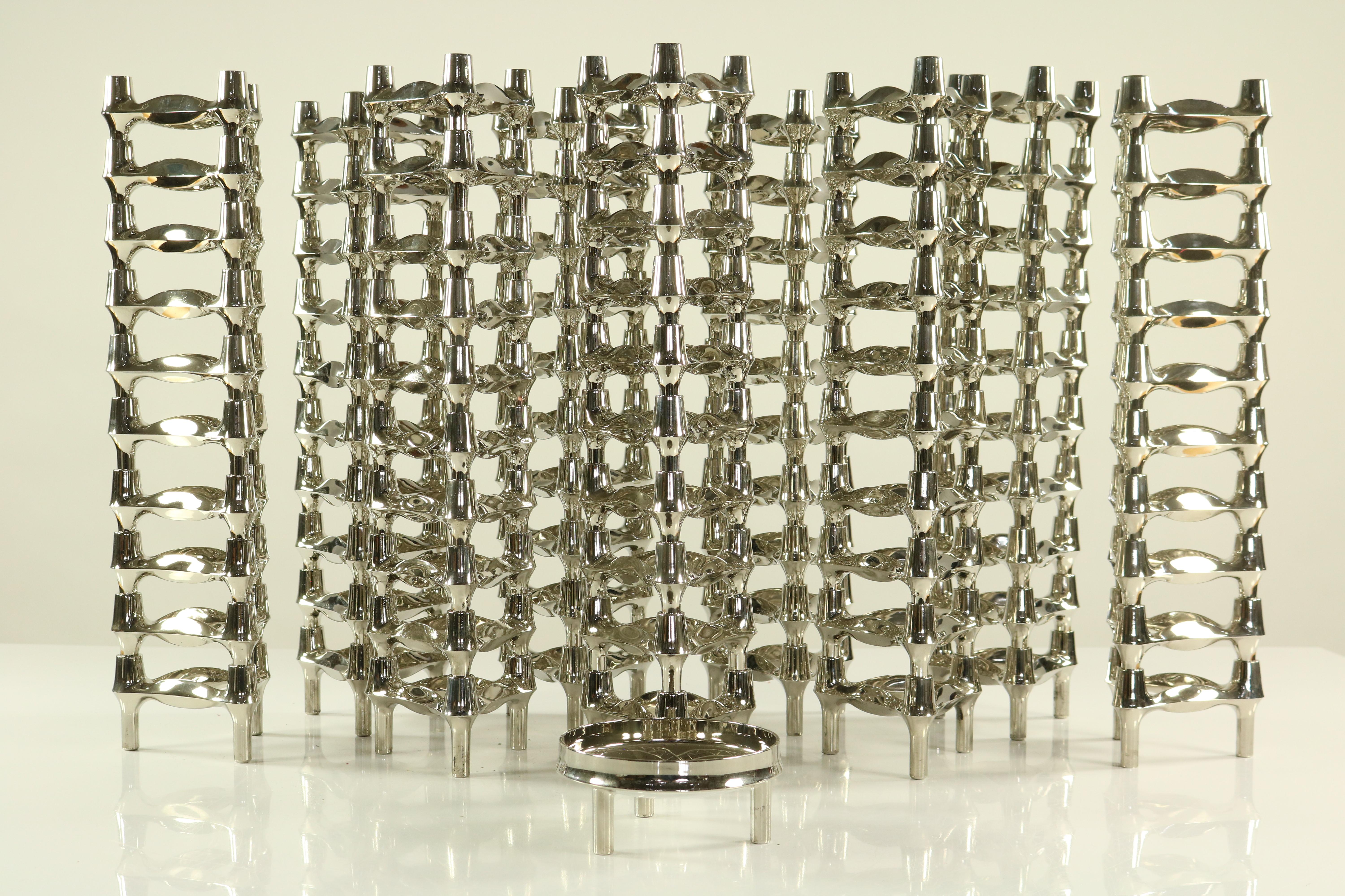 Huge Set Modular Candleholder Sticks 91 Pcs by BMF Nagel Design Caesar Stoffi For Sale 1