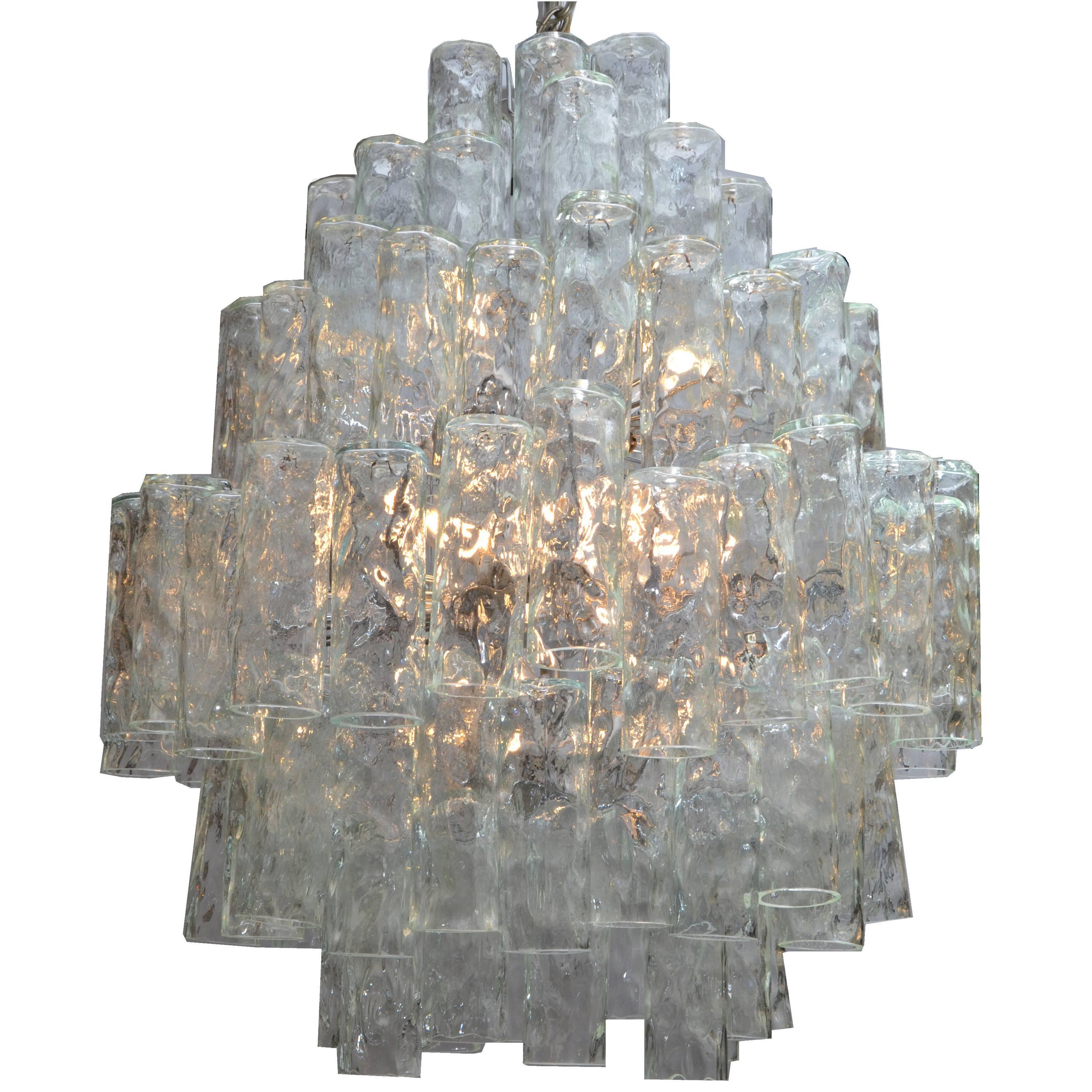 Huge Seven-Tier Italian Crystal and Chrome Chandelier For Sale