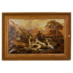 Très grande peinture à l'huile de paysage de moulin à eau signée A. Worthington, 19ème siècle