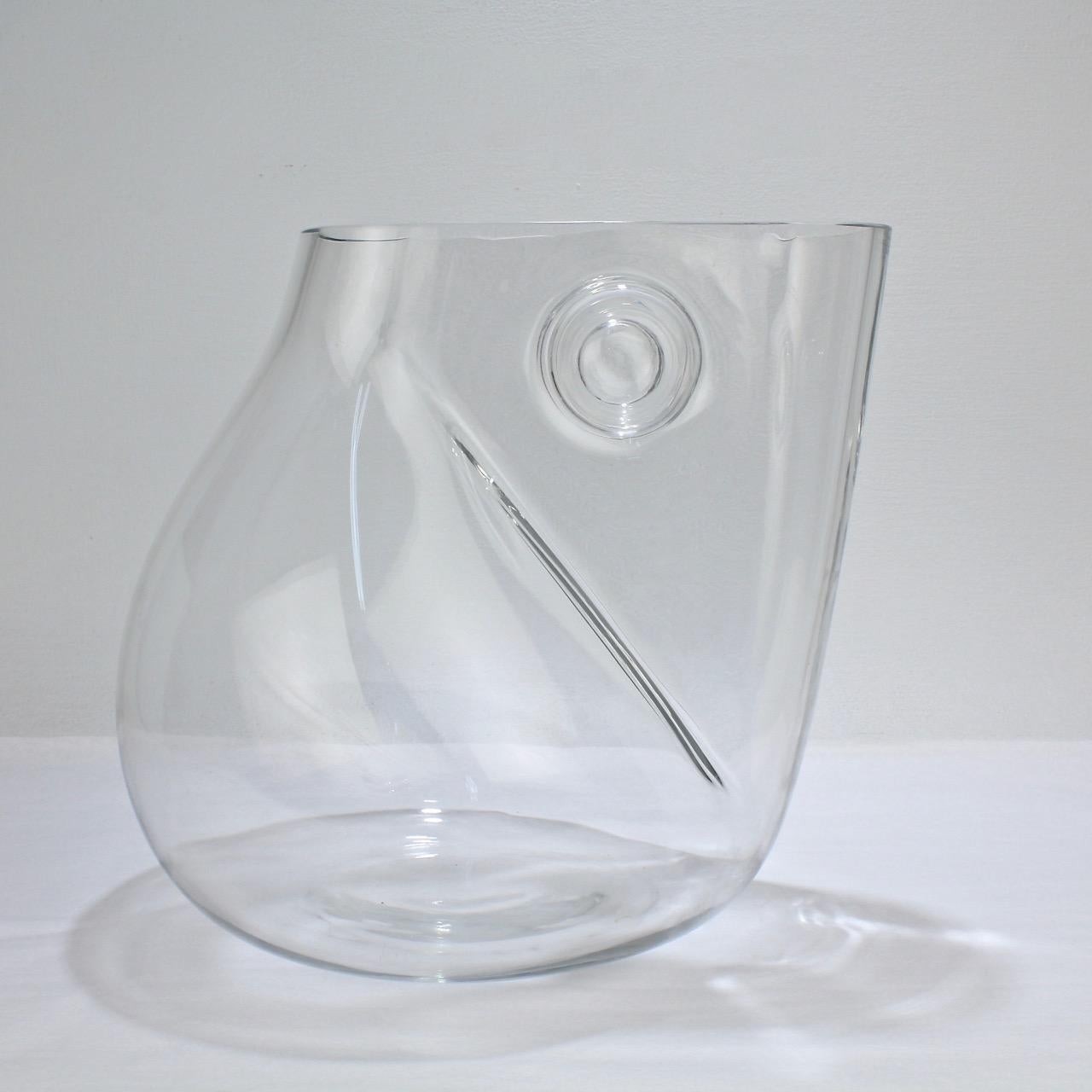 Italian Huge Signed Barbini Asymmetrical Modernist Murano Glass Vase For Sale