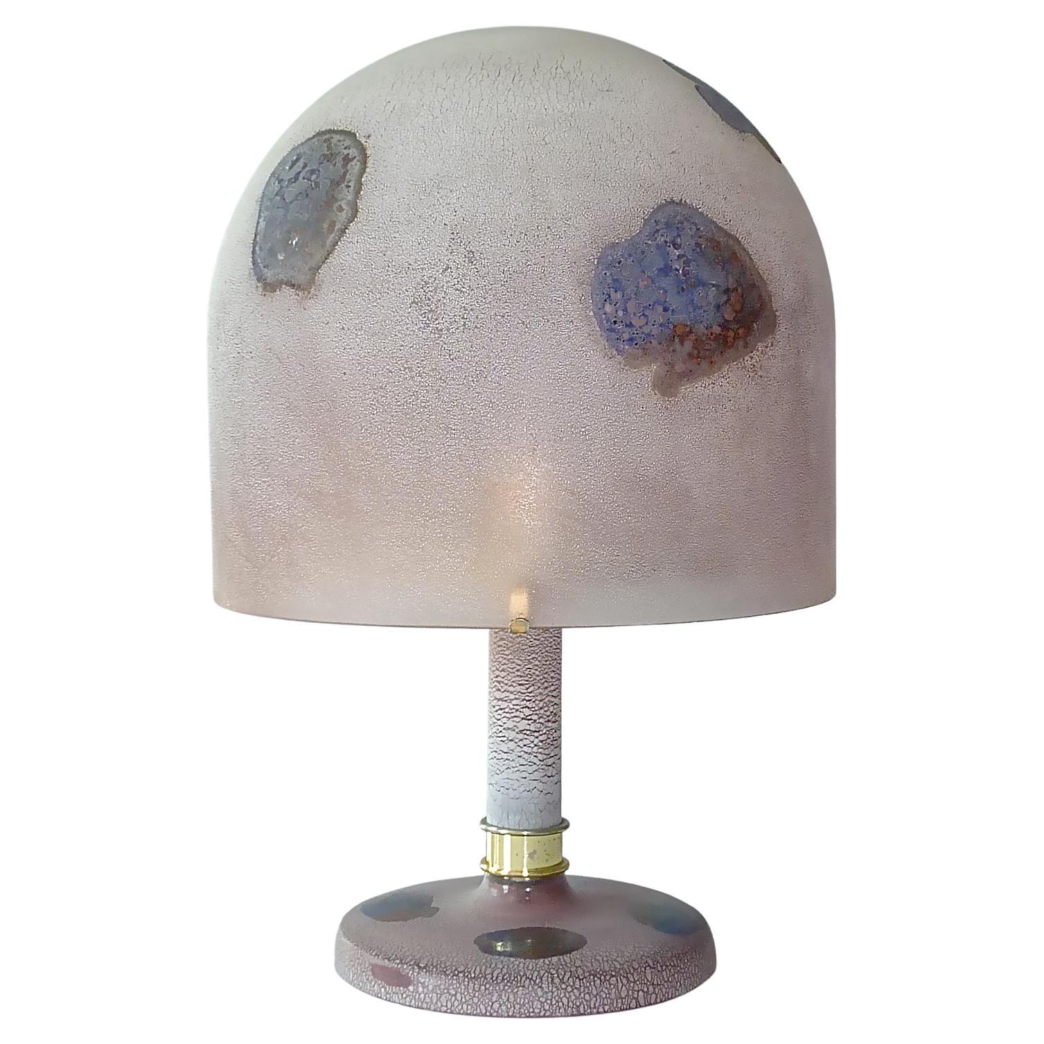 Huge Signed Italian Alfredo Barbini Scavo Table Lamp Murano Glass Venini 1960s For Sale