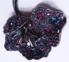 Huge Signed Kenneth Jay Lane Pink & Blue Crystal Floral Brooch