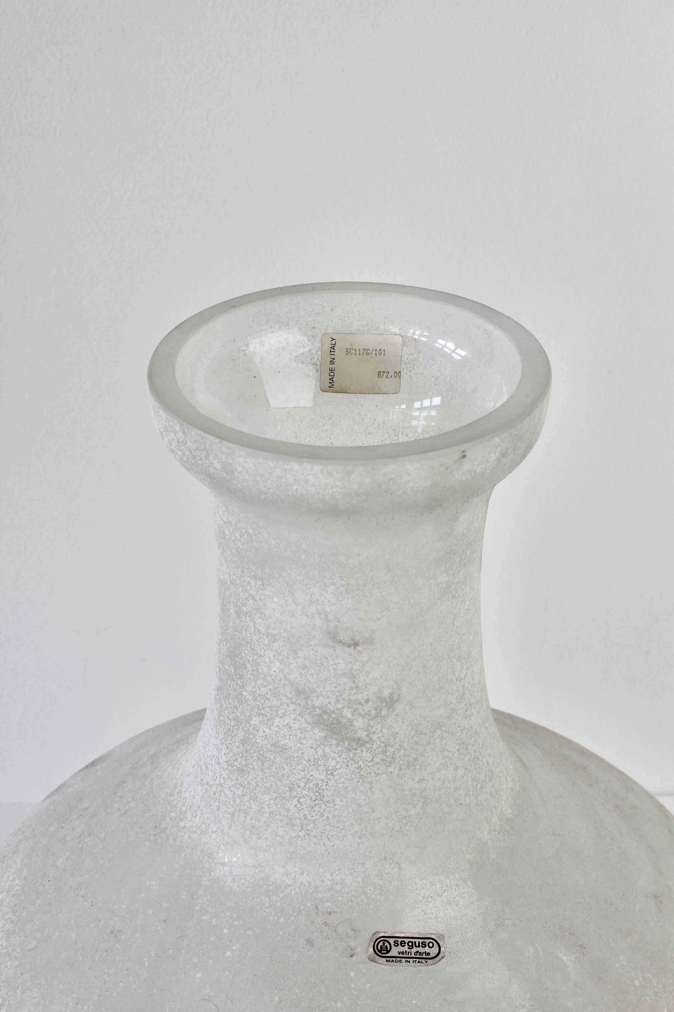 Huge Signed Seguso Vetri d'Arte White 'a Scavo' Murano Glass Amphora or Vase 5