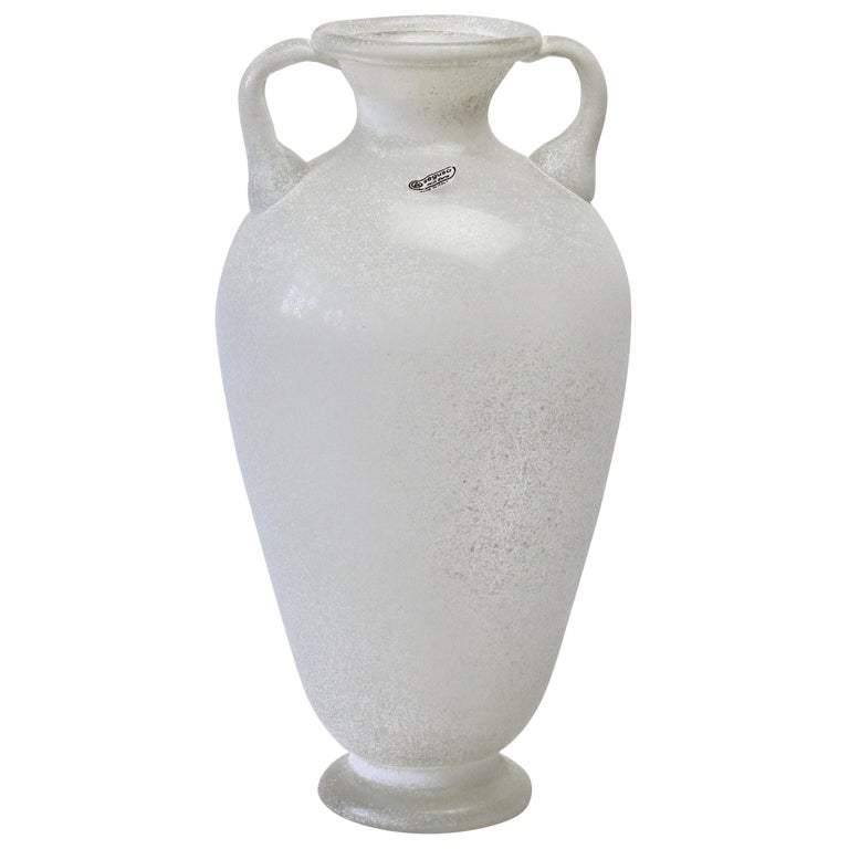 Huge Signed Seguso Vetri d'Arte White 'a Scavo' Murano Glass