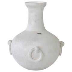 Huge Signed Seguso Vetri d'Arte White 'a Scavo' Murano Glass Amphora or Vase