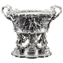 Huge Silvered Bronze Cherub Chariot Centrepiece