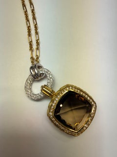 Huge Smoky Quartz & Diamond pendant necklace modern unisex!
