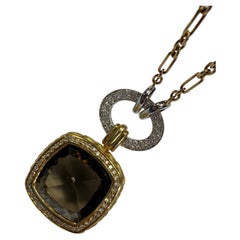Huge Smoky Quartz & Diamond pendant necklace modern unisex!