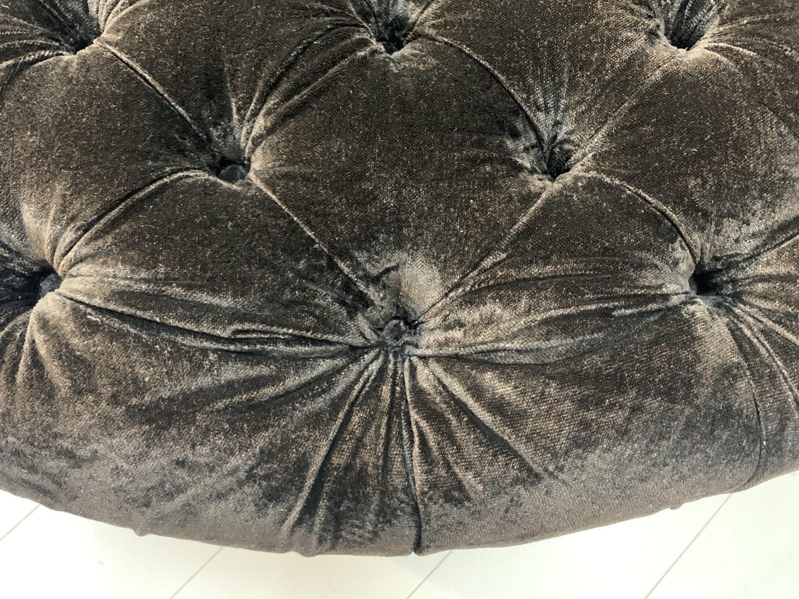 Huge “Soho Buttoned-Drum” Ottoman Footstool in Dark Grey Italian Velvet For Sale 2