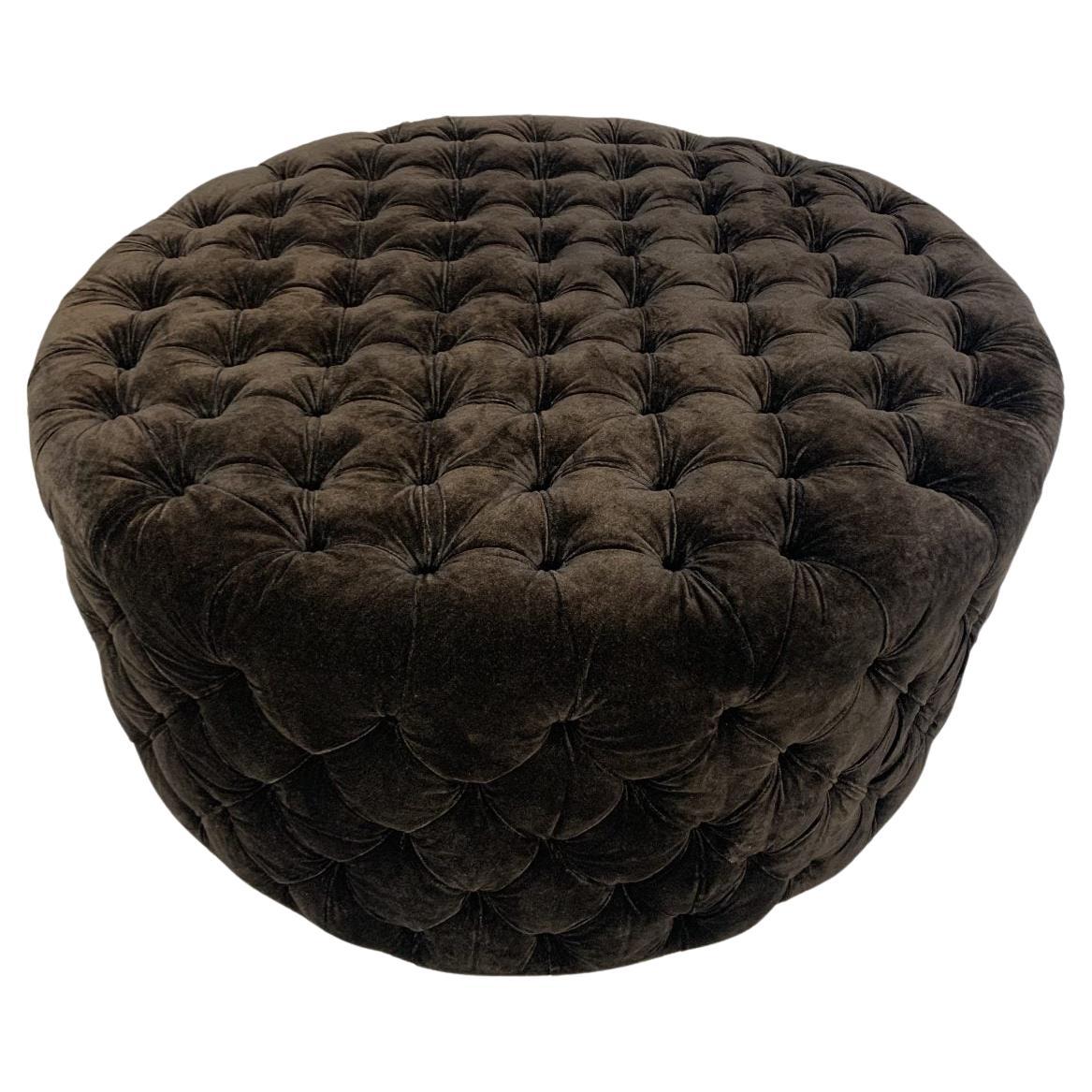 Huge “Soho Buttoned-Drum” Ottoman Footstool in Dark Grey Italian Velvet For Sale
