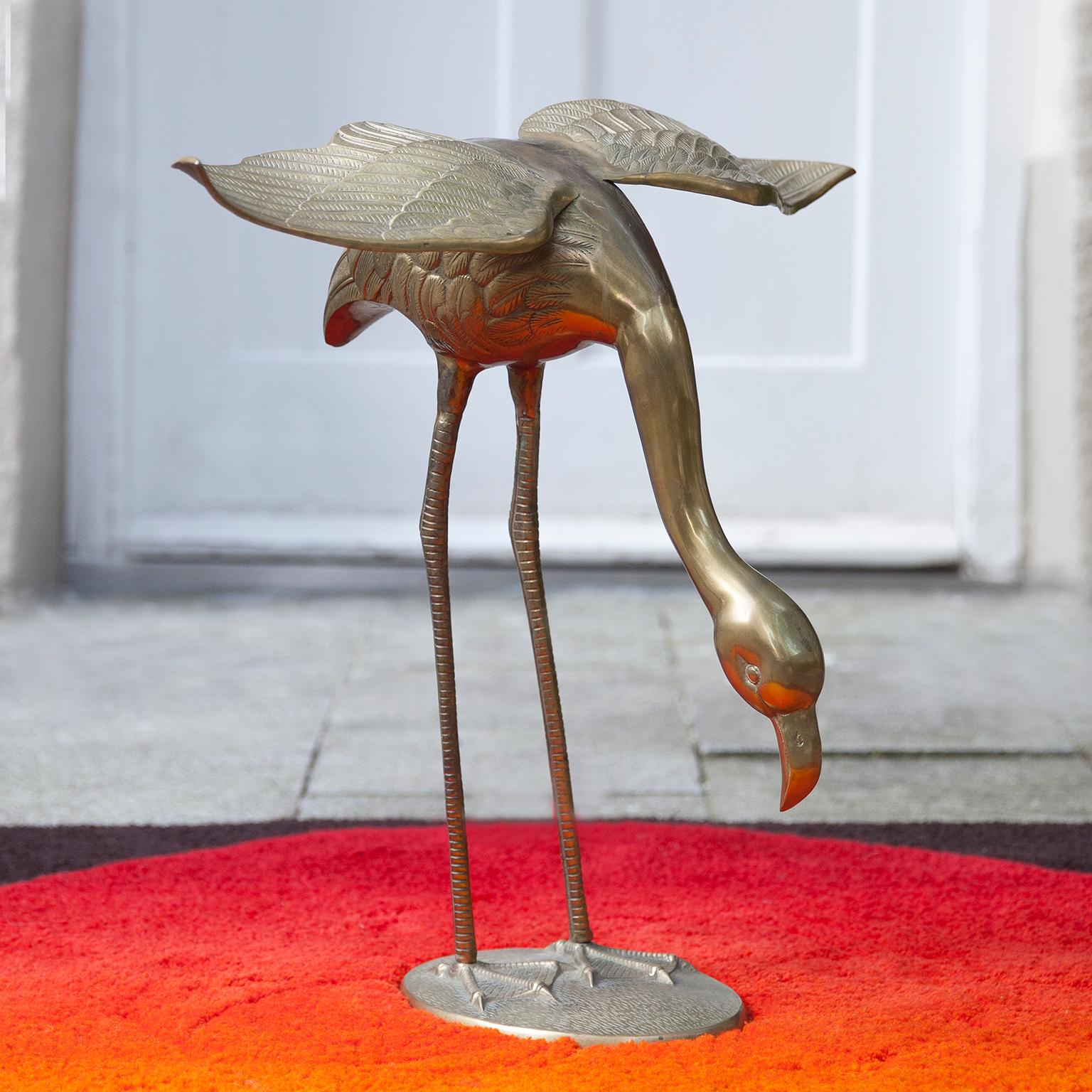 Hollywood Regency Huge Solid Brass Flamingo Sculpture Set of 2, Italy, 1970s