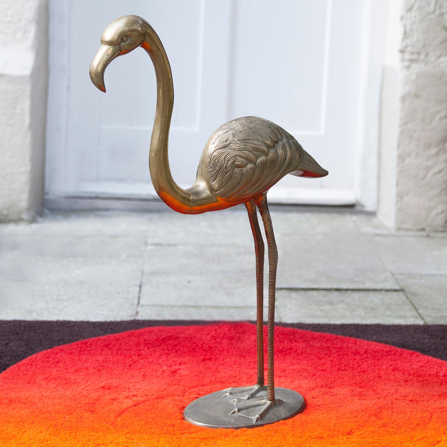 Italian Huge Solid Brass Flamingo Sculpture Set of 2, Italy, 1970s
