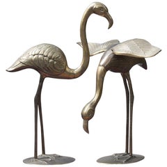 Riesige Flamingo-Skulptur aus massivem Messing:: 2 Stück:: Italien:: 1970er Jahre