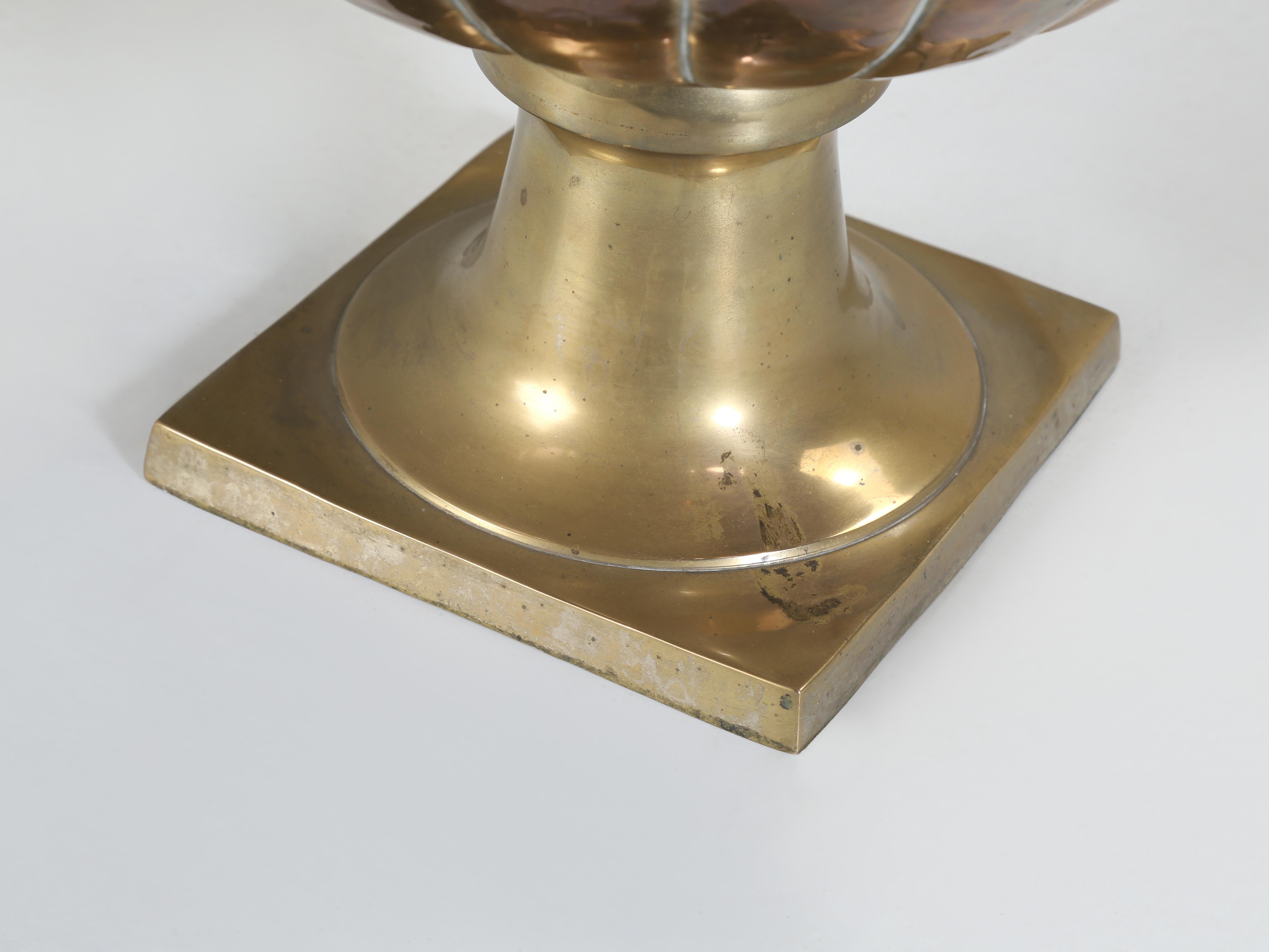 Huge Solid Brass Vase or Brass Urn Hand-Hammered Finish with Cast Brass Base  5