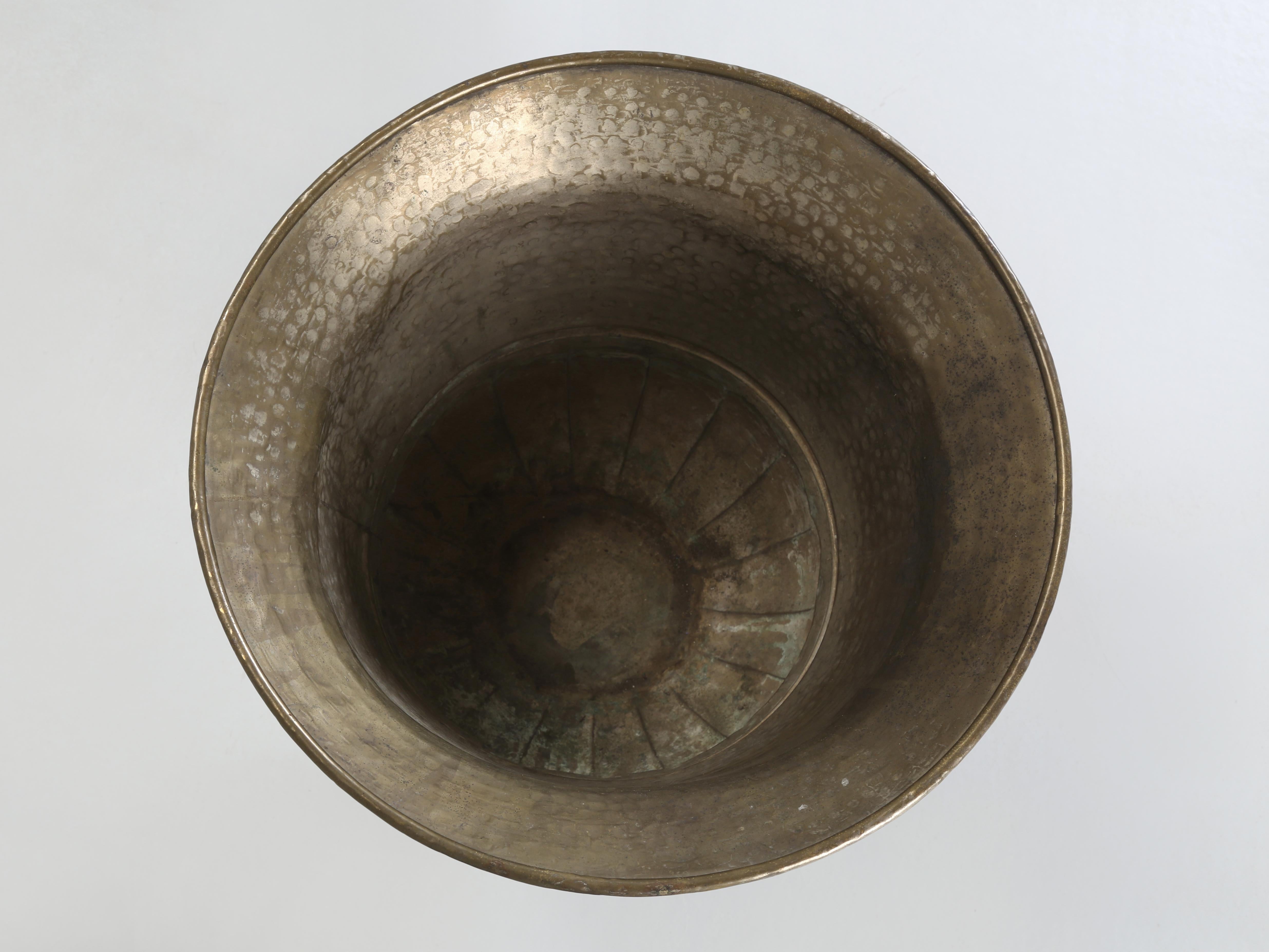 Huge Solid Brass Vase or Brass Urn Hand-Hammered Finish with Cast Brass Base  6