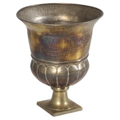 Vintage Huge Solid Brass Vase or Brass Urn Hand-Hammered Finish with Cast Brass Base 