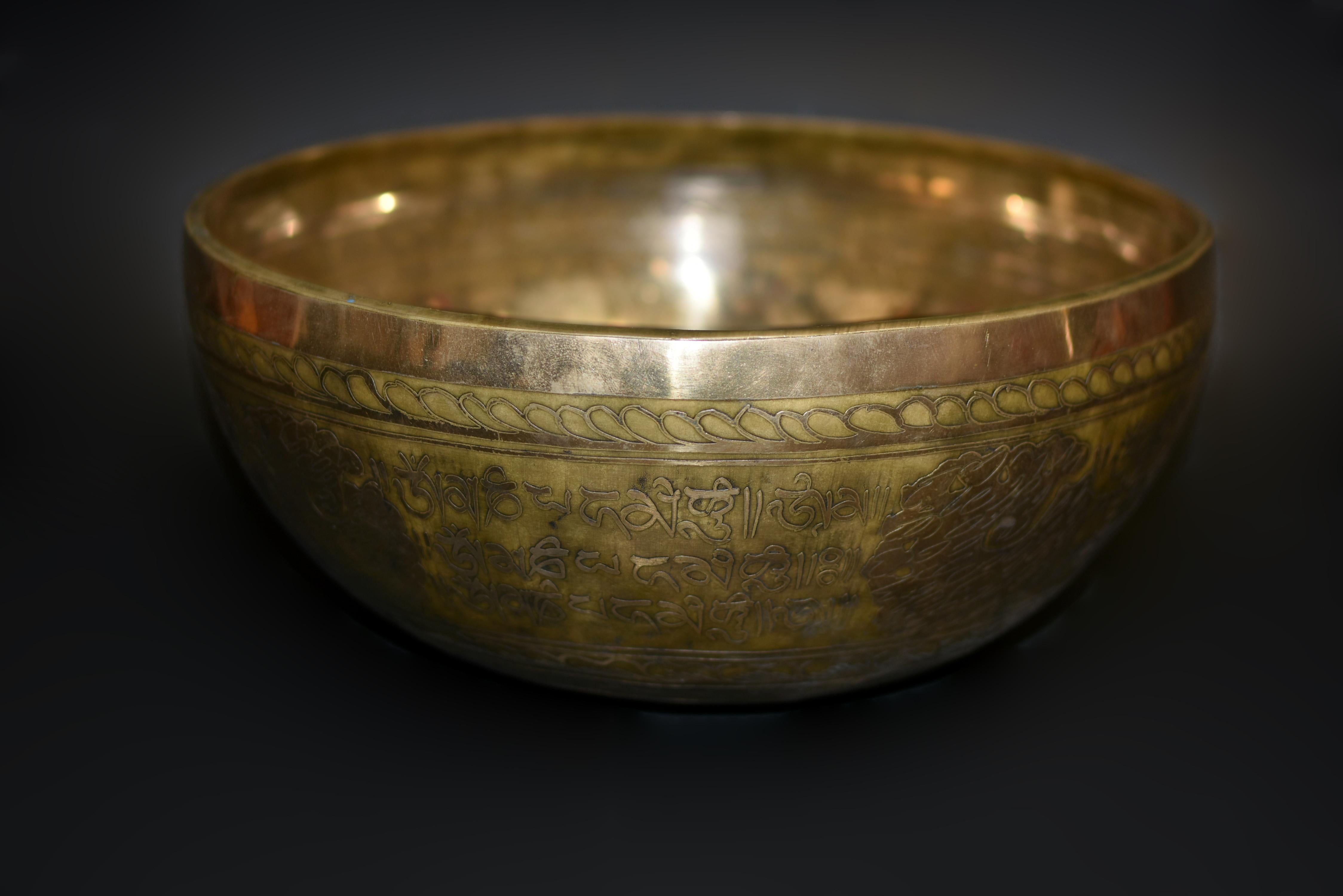 Huge Solid Bronze Singing Bowl with Buddha 13