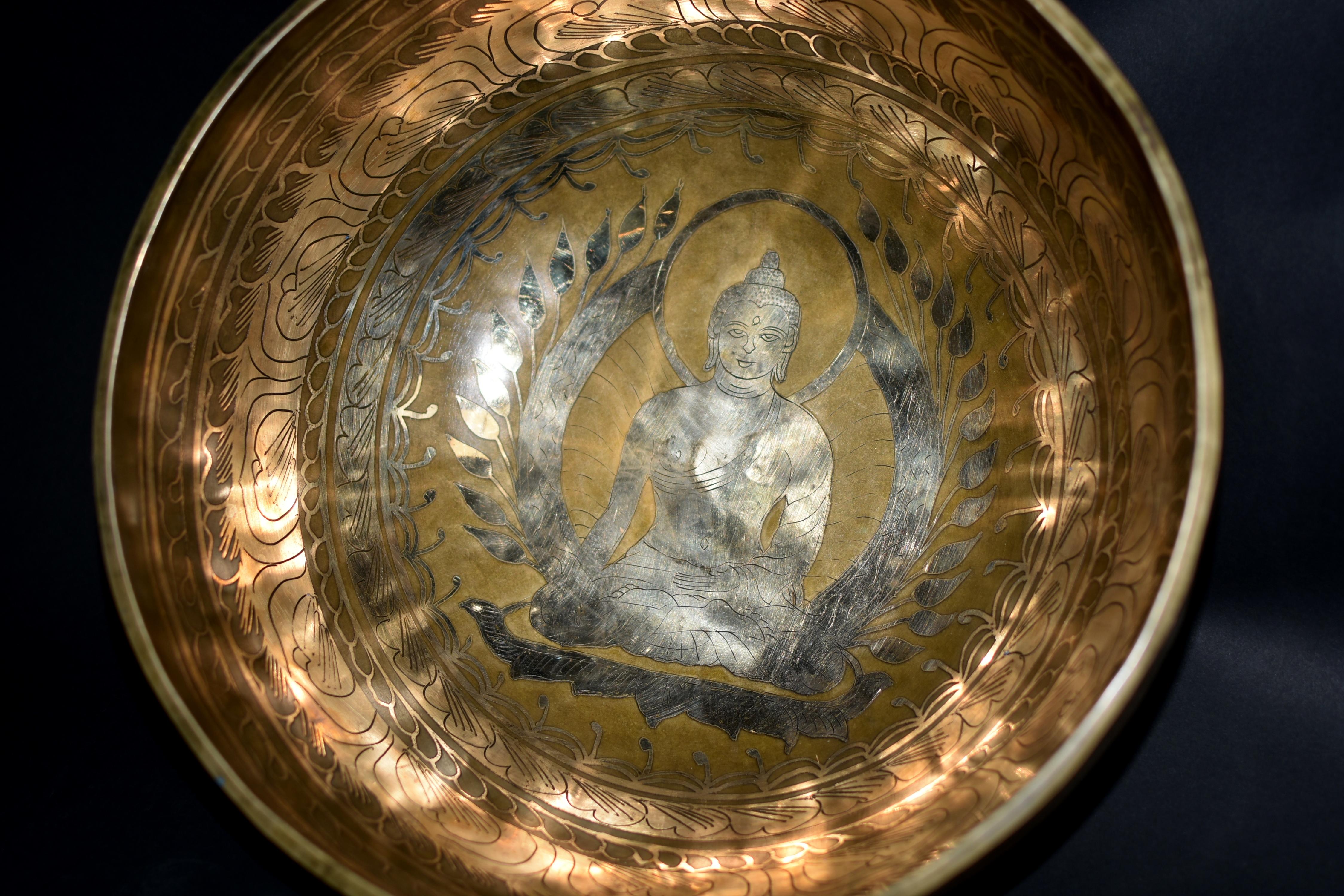 Huge Solid Bronze Singing Bowl with Buddha 13