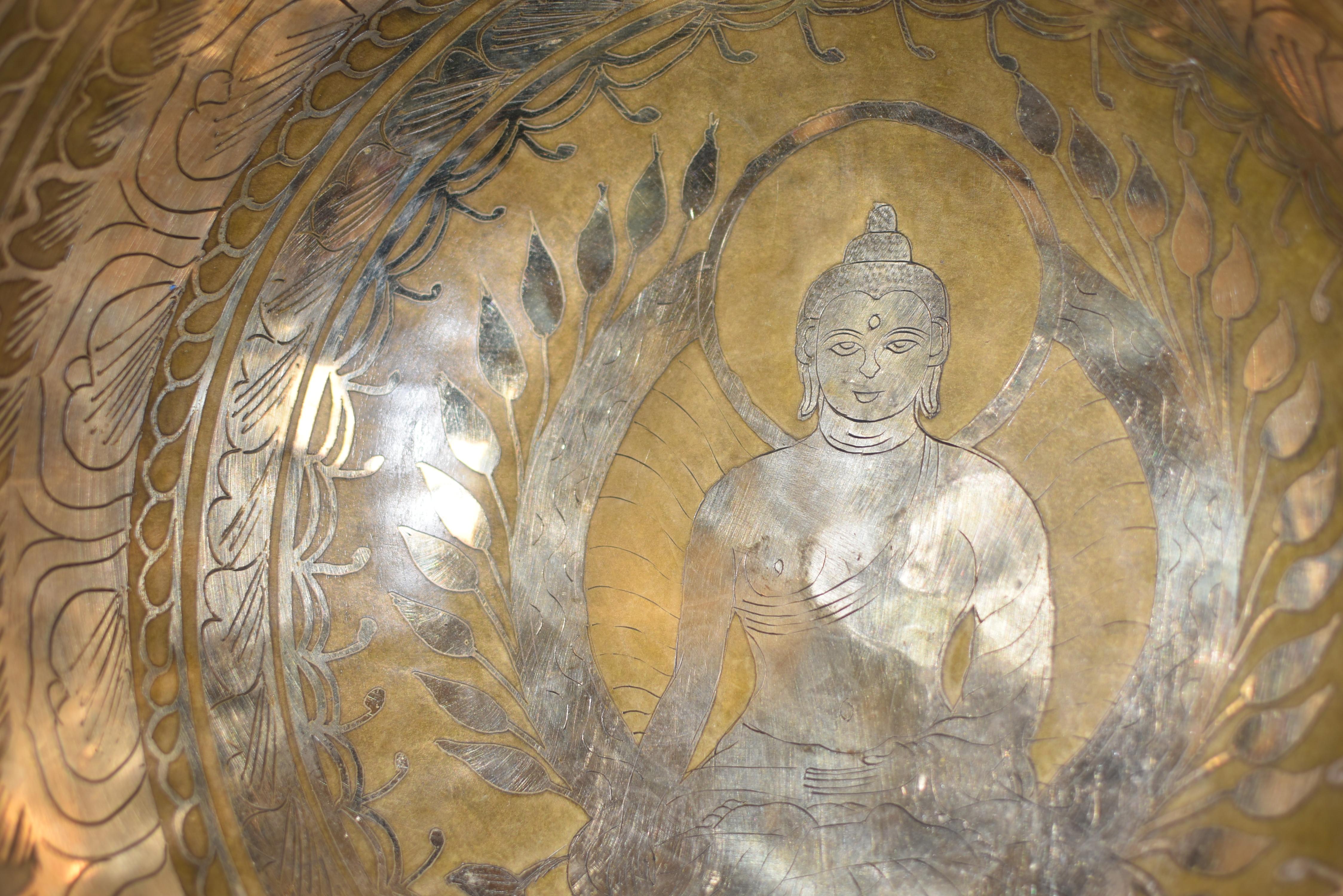 Hand-Crafted Huge Solid Bronze Singing Bowl with Buddha 13
