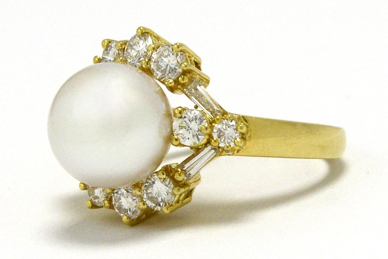 Round Cut Huge South Sea Pearl Diamond Cocktail Ring 