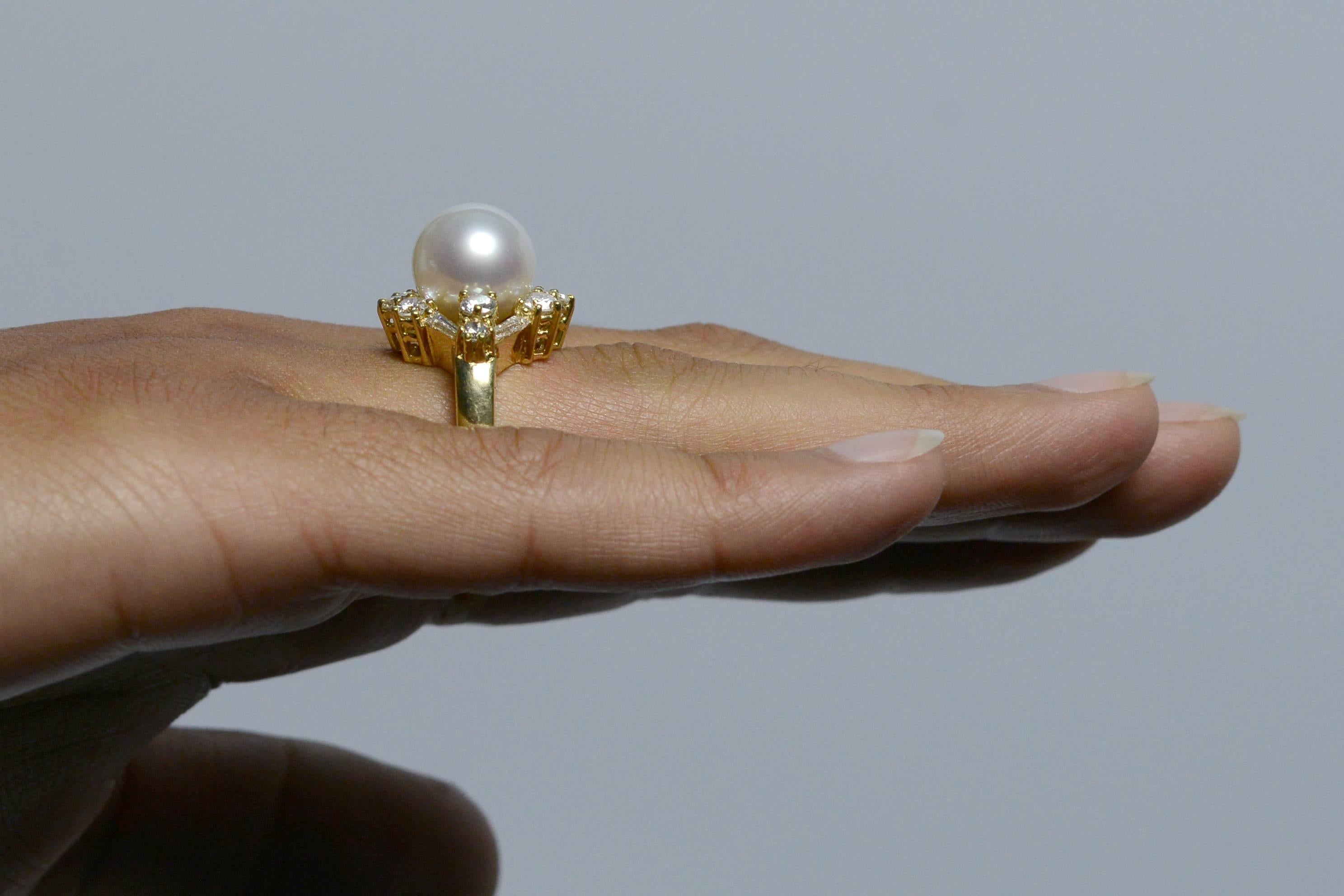 Artisan Huge South Sea Pearl Diamond Cocktail Ring  For Sale