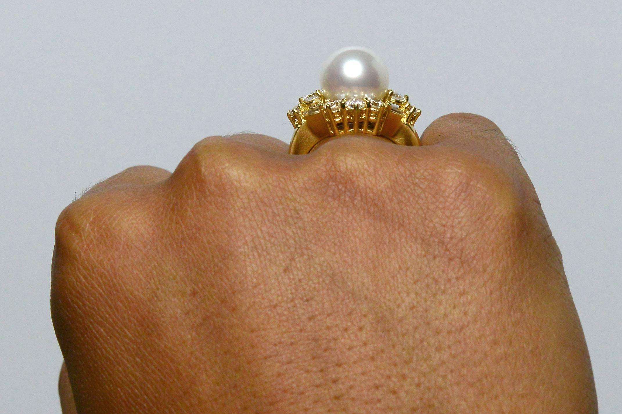 Round Cut Huge South Sea Pearl Diamond Cocktail Ring  For Sale