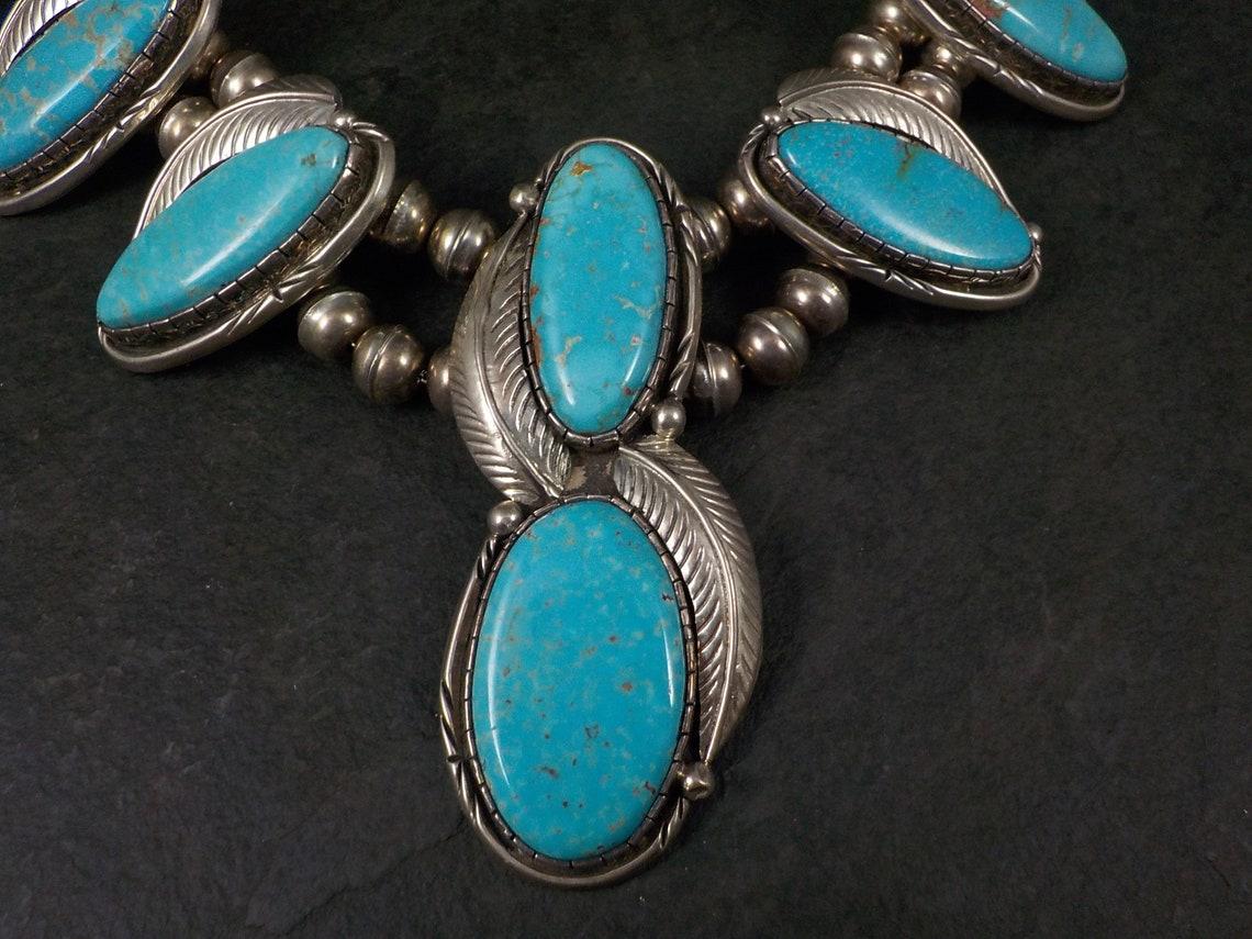 Huge Southwestern Sterling Navajo Turquoise Necklace For Sale 1