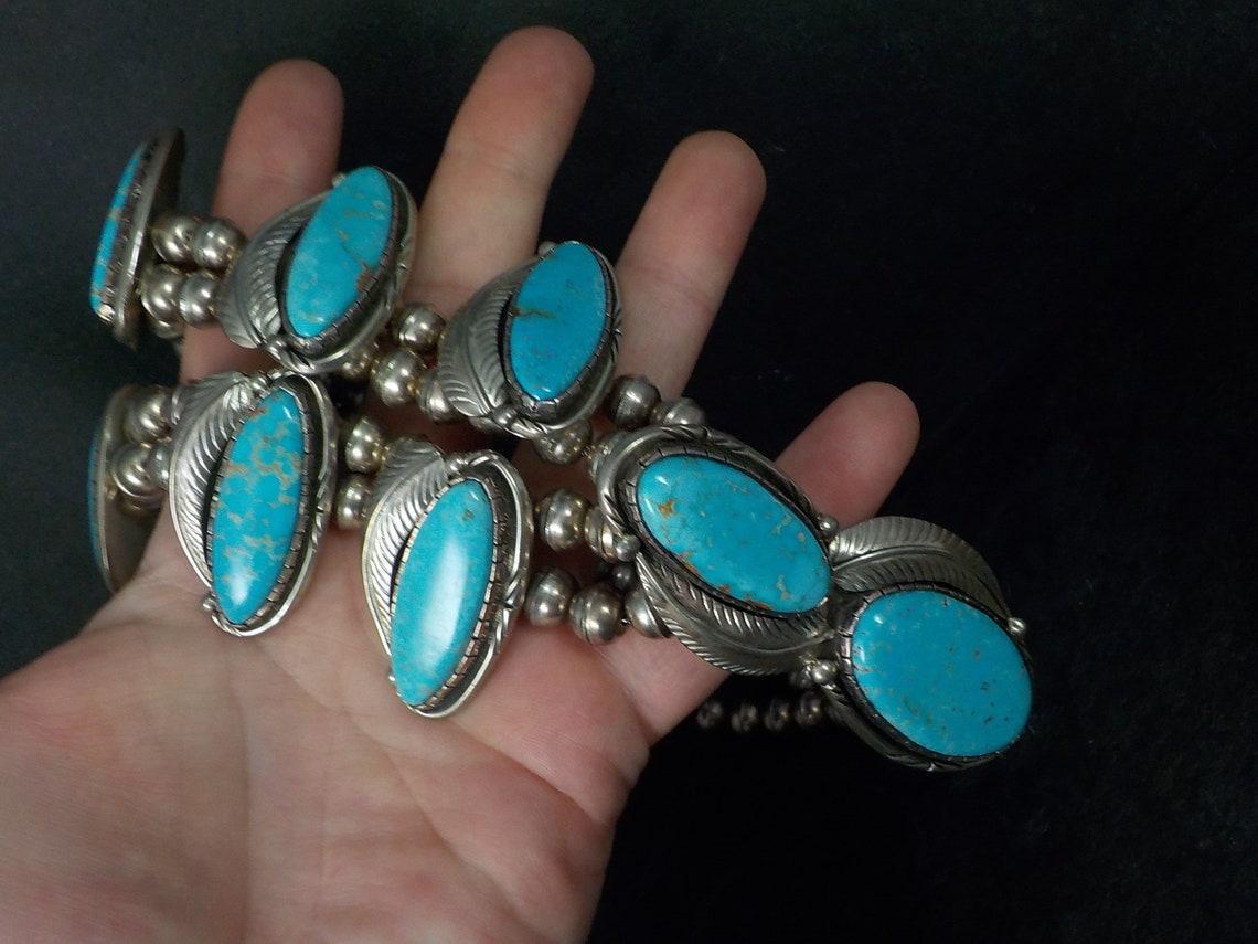 Große türkisfarbene Navajo-Halskette aus Sterlingsilber im Südwesten (Gemischter Schliff) im Angebot