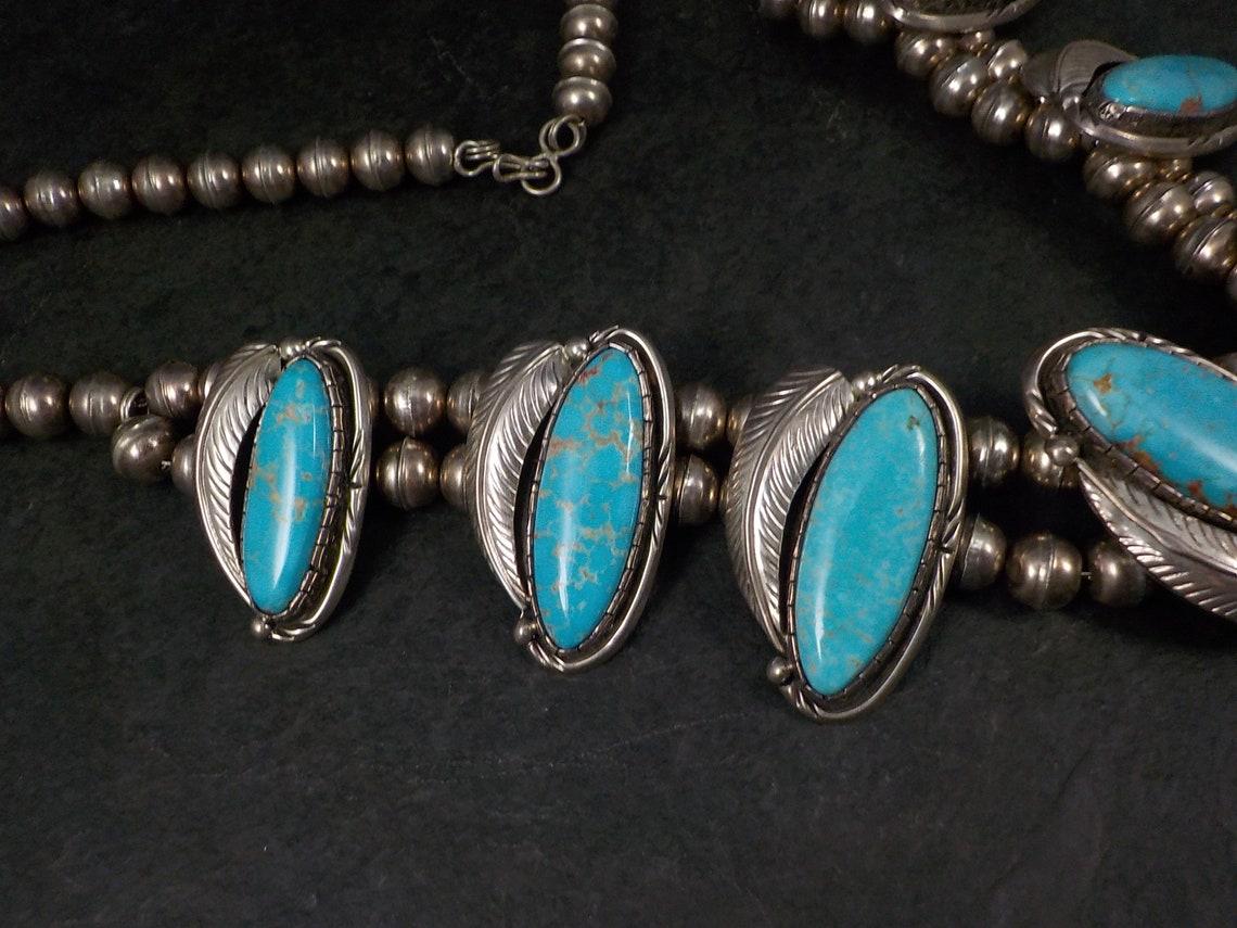 Grand collier de turquoise Navajo en argent sterling du sud-ouest Excellent état - En vente à Webster, SD