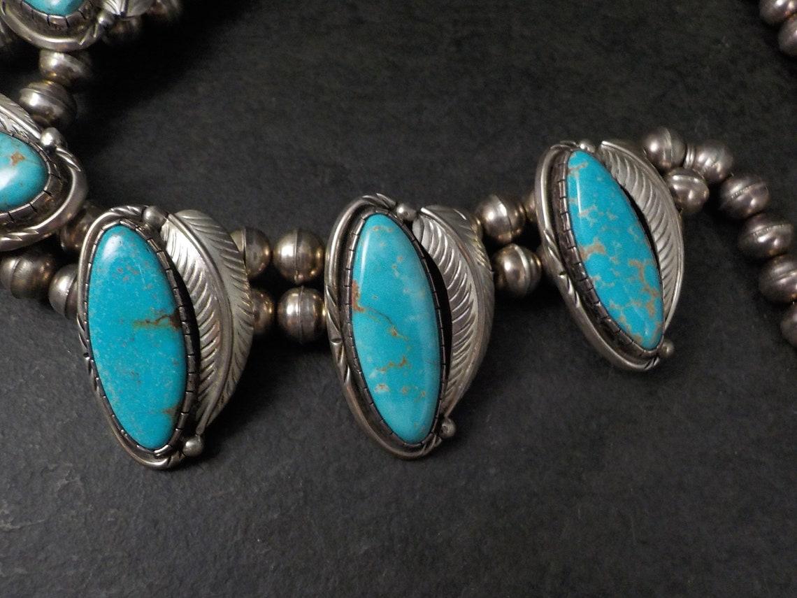 Native American Huge Southwestern Sterling Navajo Turquoise Necklace For Sale