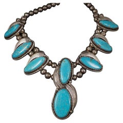 Huge Southwestern Sterling Navajo Turquoise Necklace