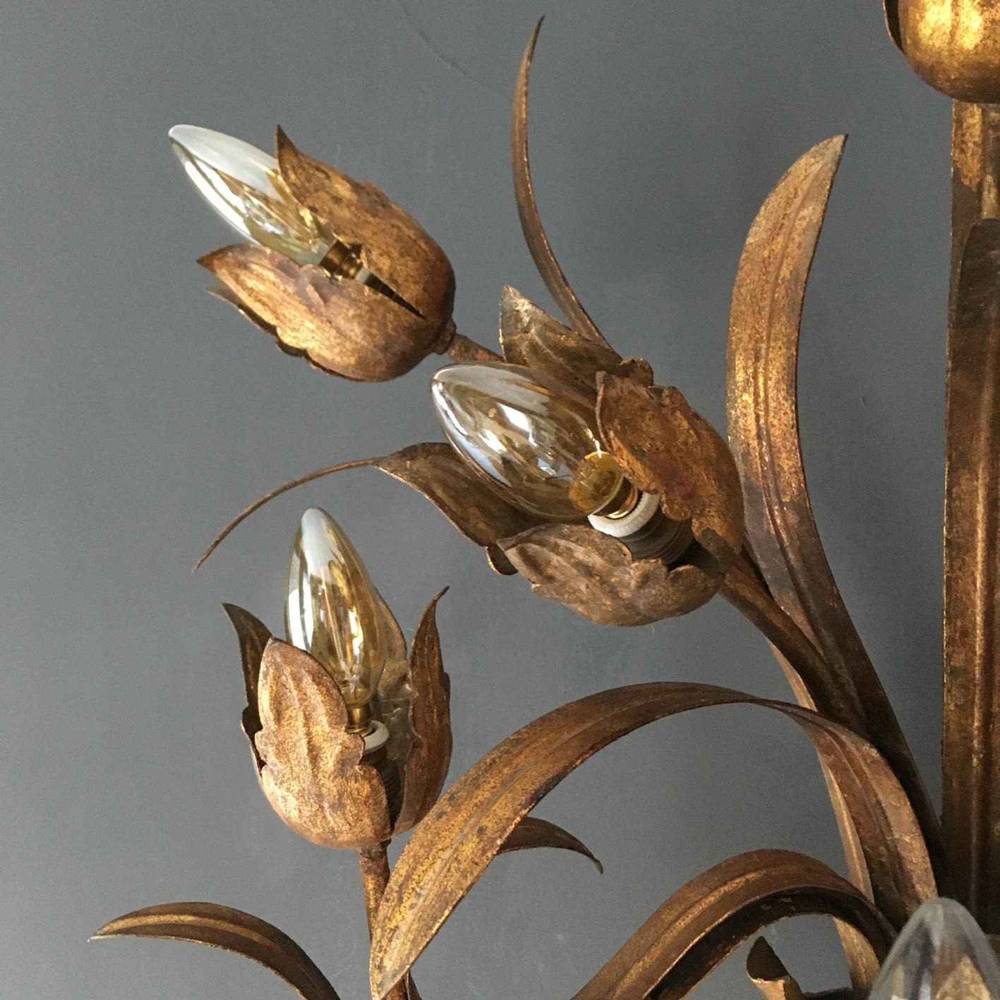 Huge Spanish Flower Buds Wall Sconce, 1950s 3
