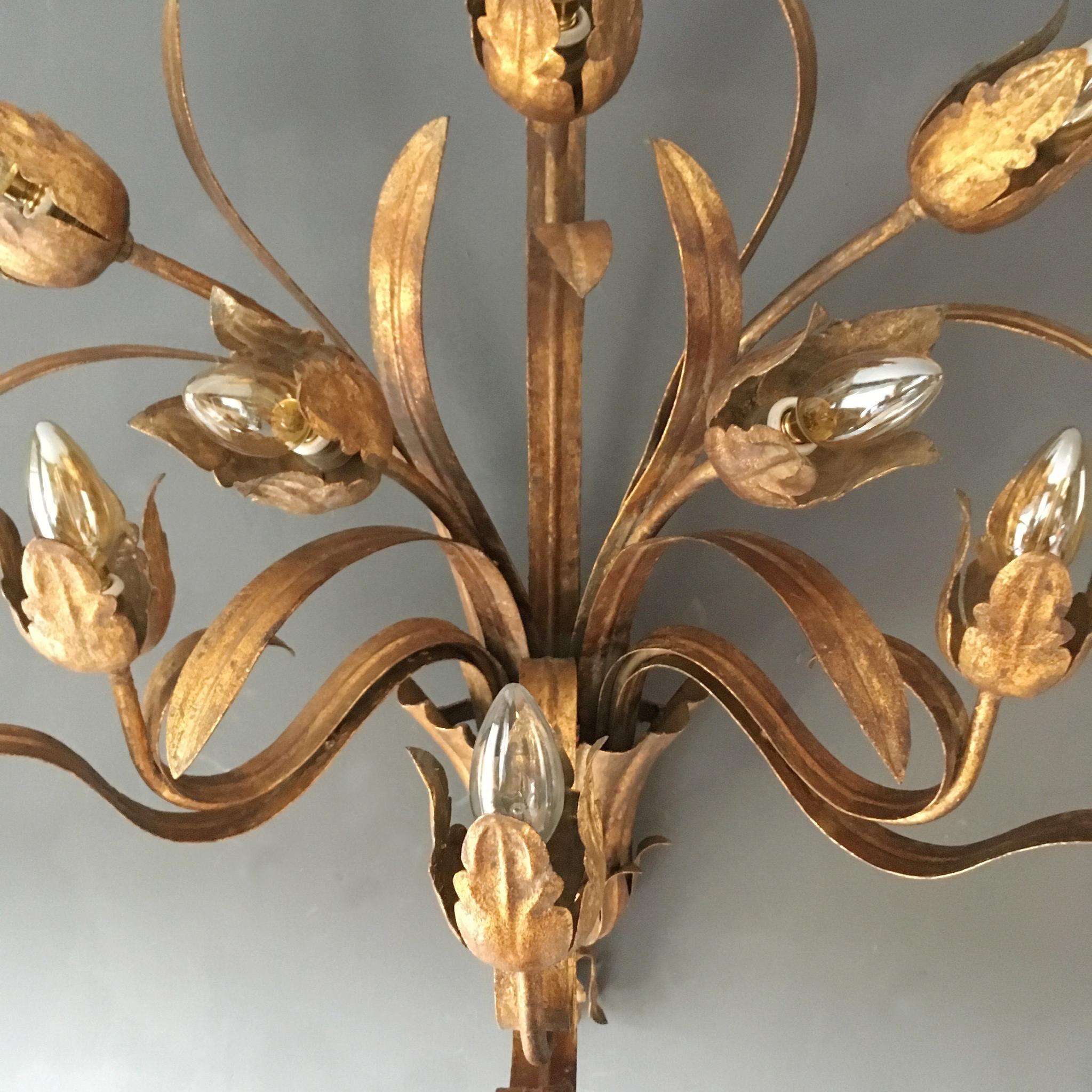 Huge Spanish Flower Buds Wall Sconce, 1950s 4