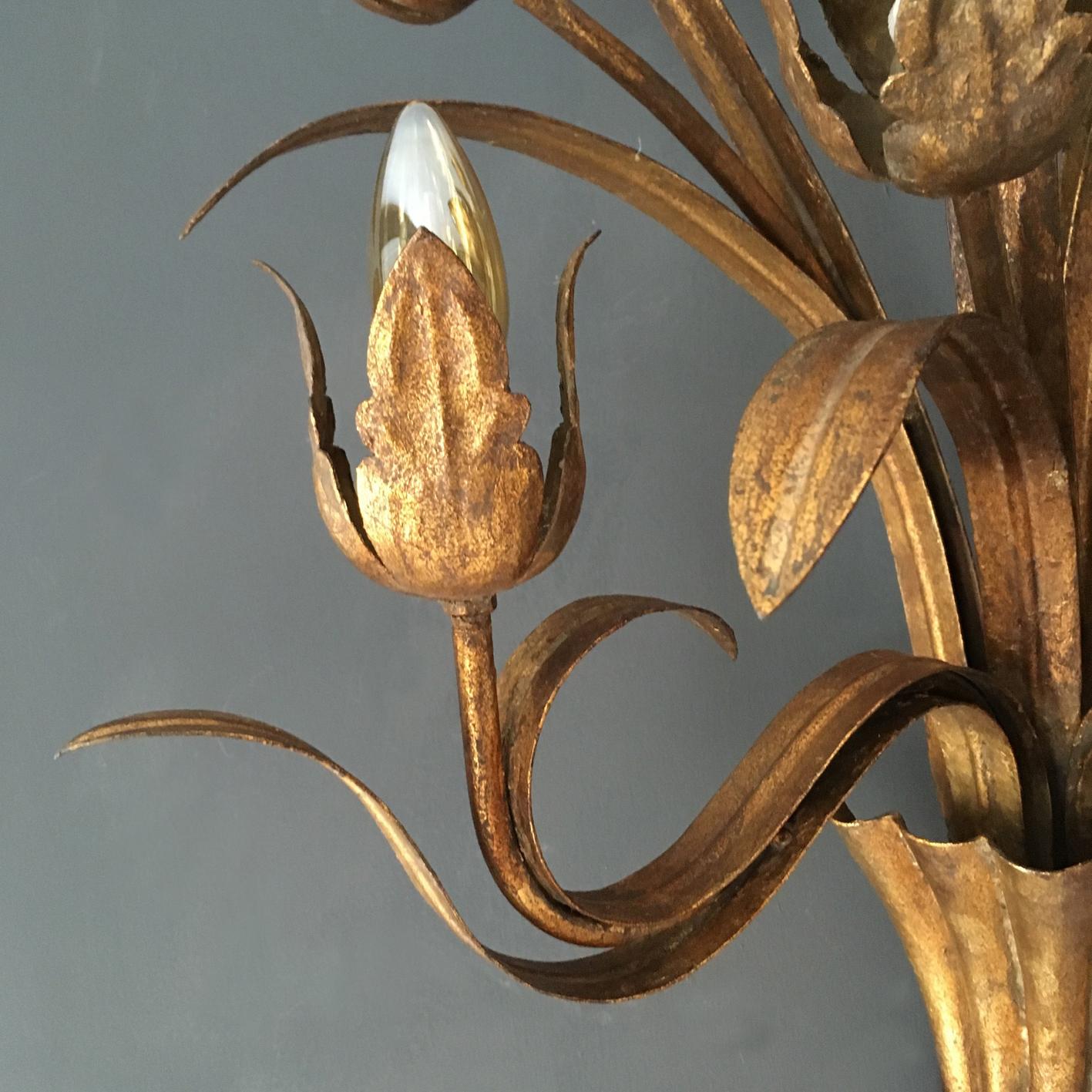 20th Century Huge Spanish Flower Buds Wall Sconce, 1950s