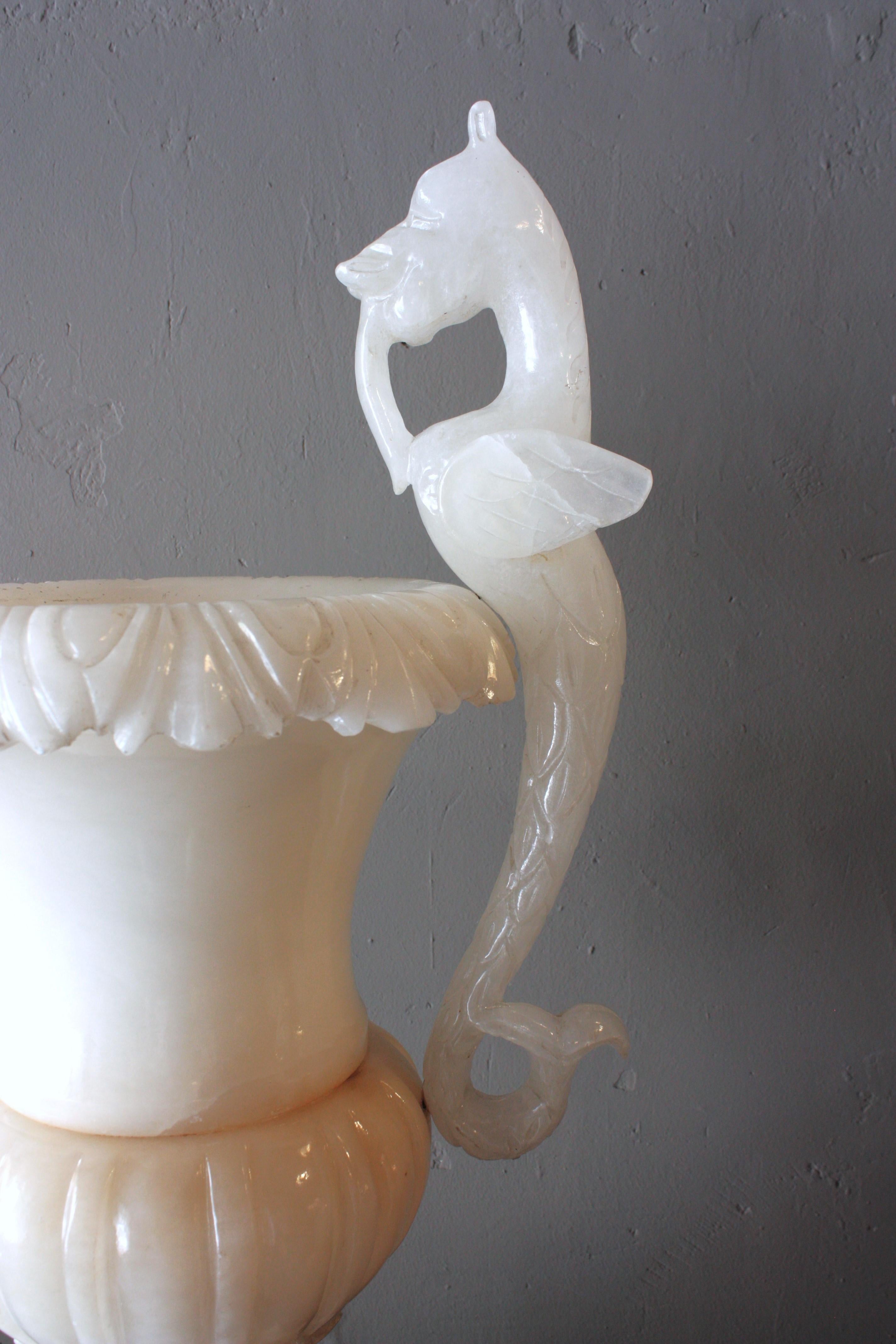 Huge Spanish Neoclassical Alabaster Urn Table Lamp with Winged Dragons For Sale 5