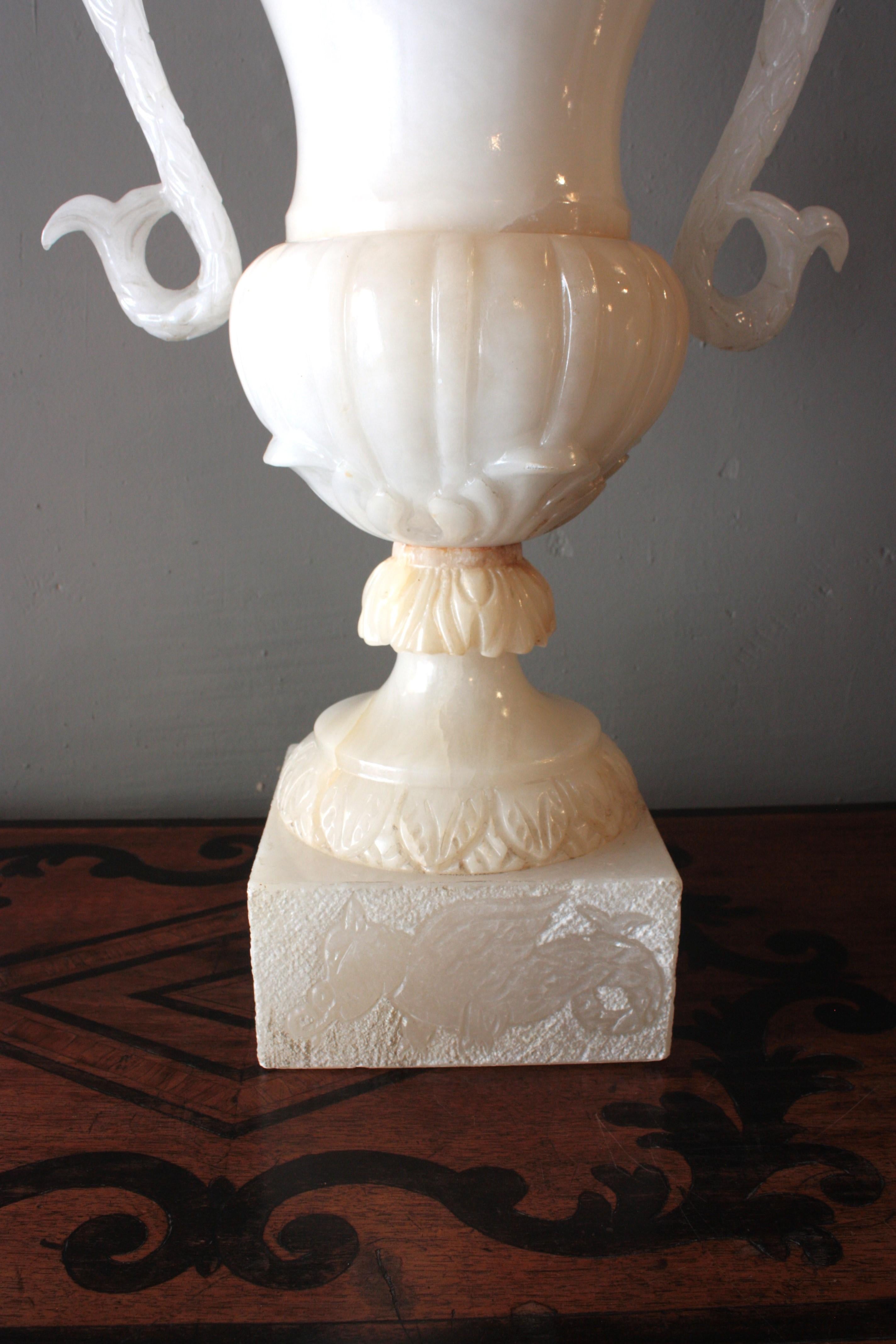 Huge Spanish Neoclassical Alabaster Urn Table Lamp with Winged Dragons For Sale 6