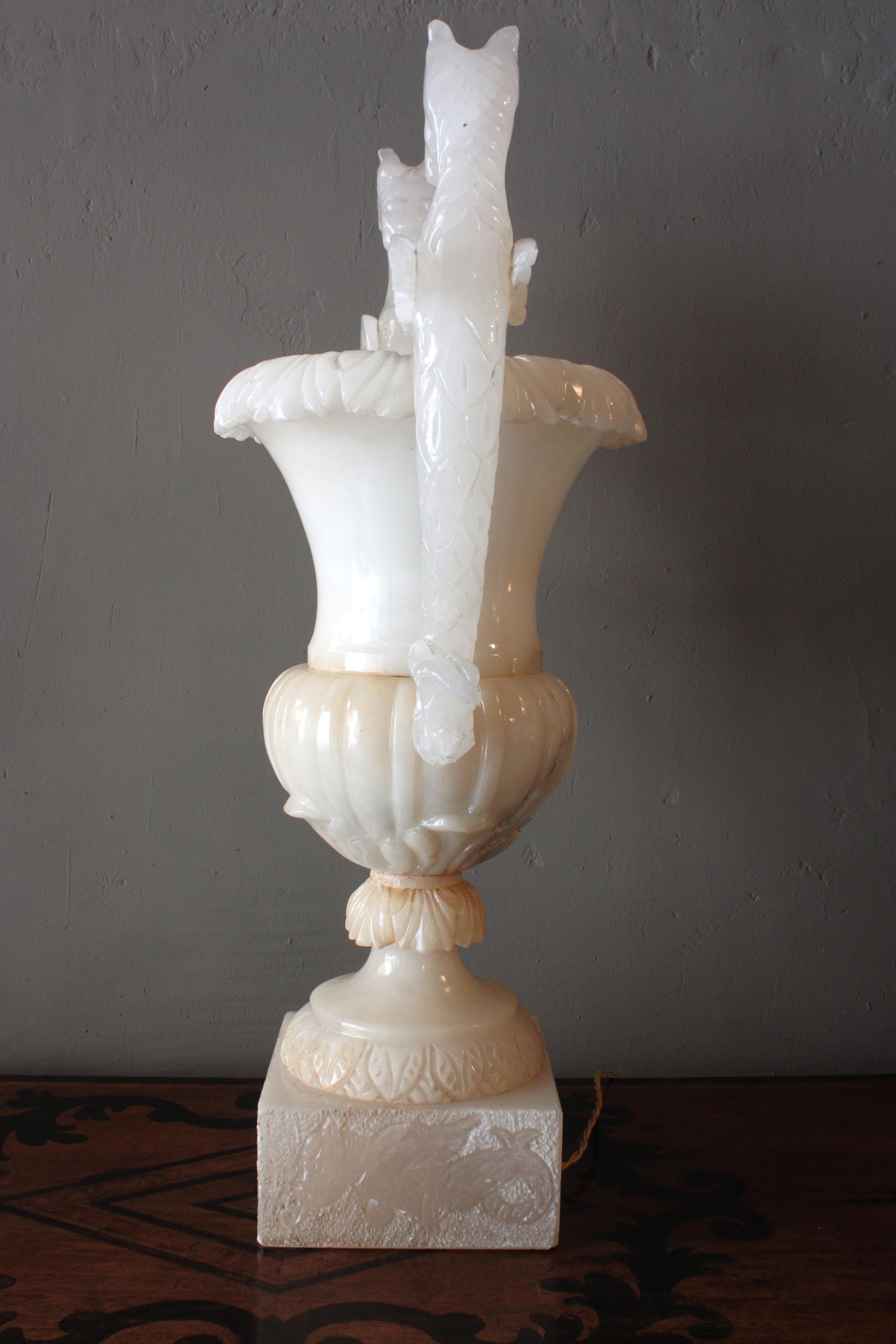 Huge Spanish Neoclassical Alabaster Urn Table Lamp with Winged Dragons For Sale 9