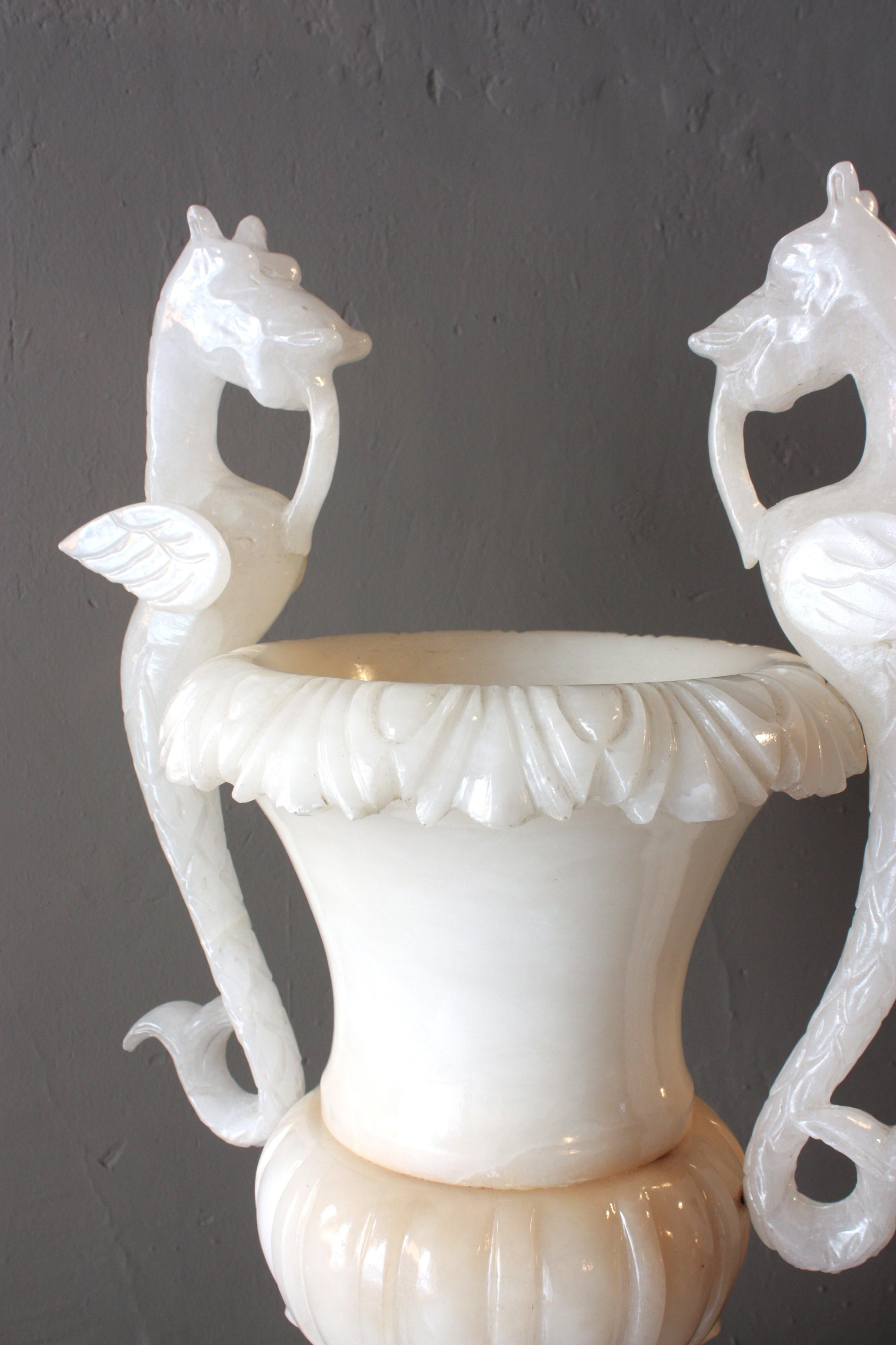 Huge Spanish Neoclassical Alabaster Urn Table Lamp with Winged Dragons For Sale 10