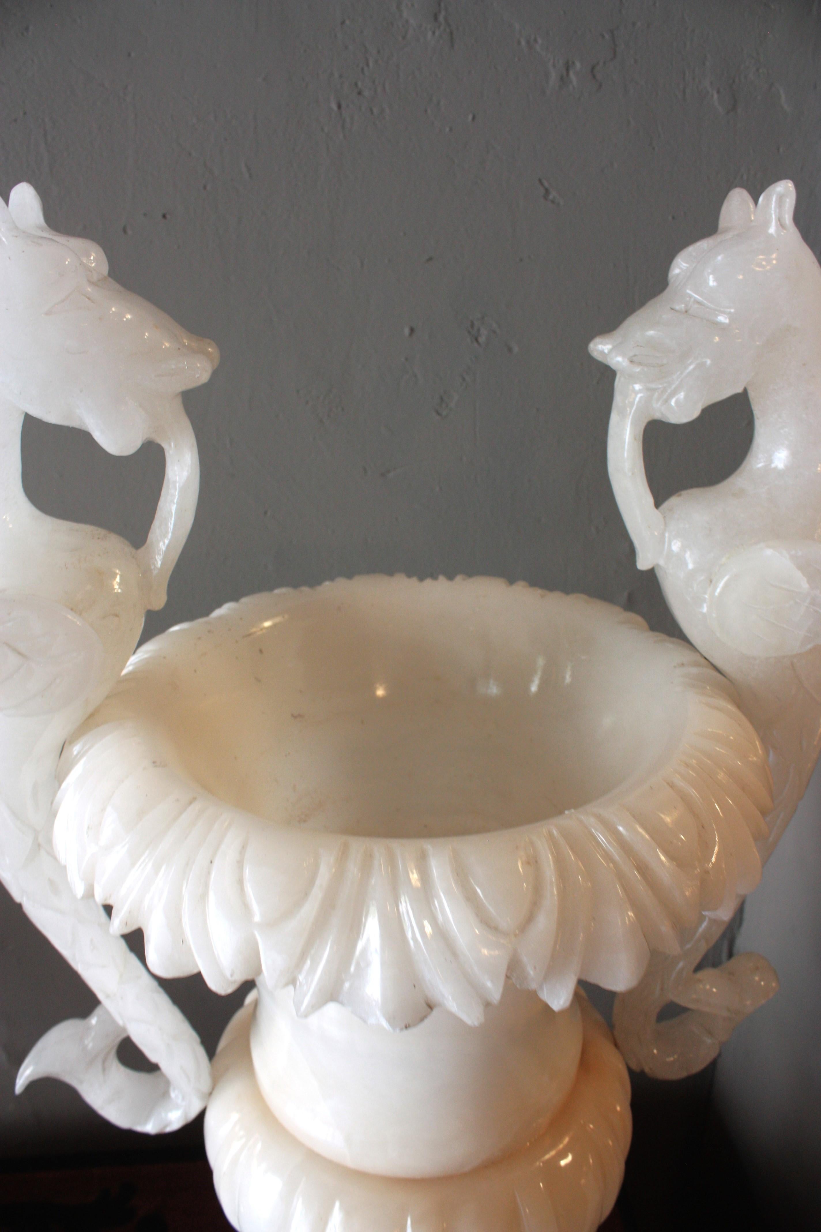 Huge Spanish Neoclassical Alabaster Urn Table Lamp with Winged Dragons For Sale 12