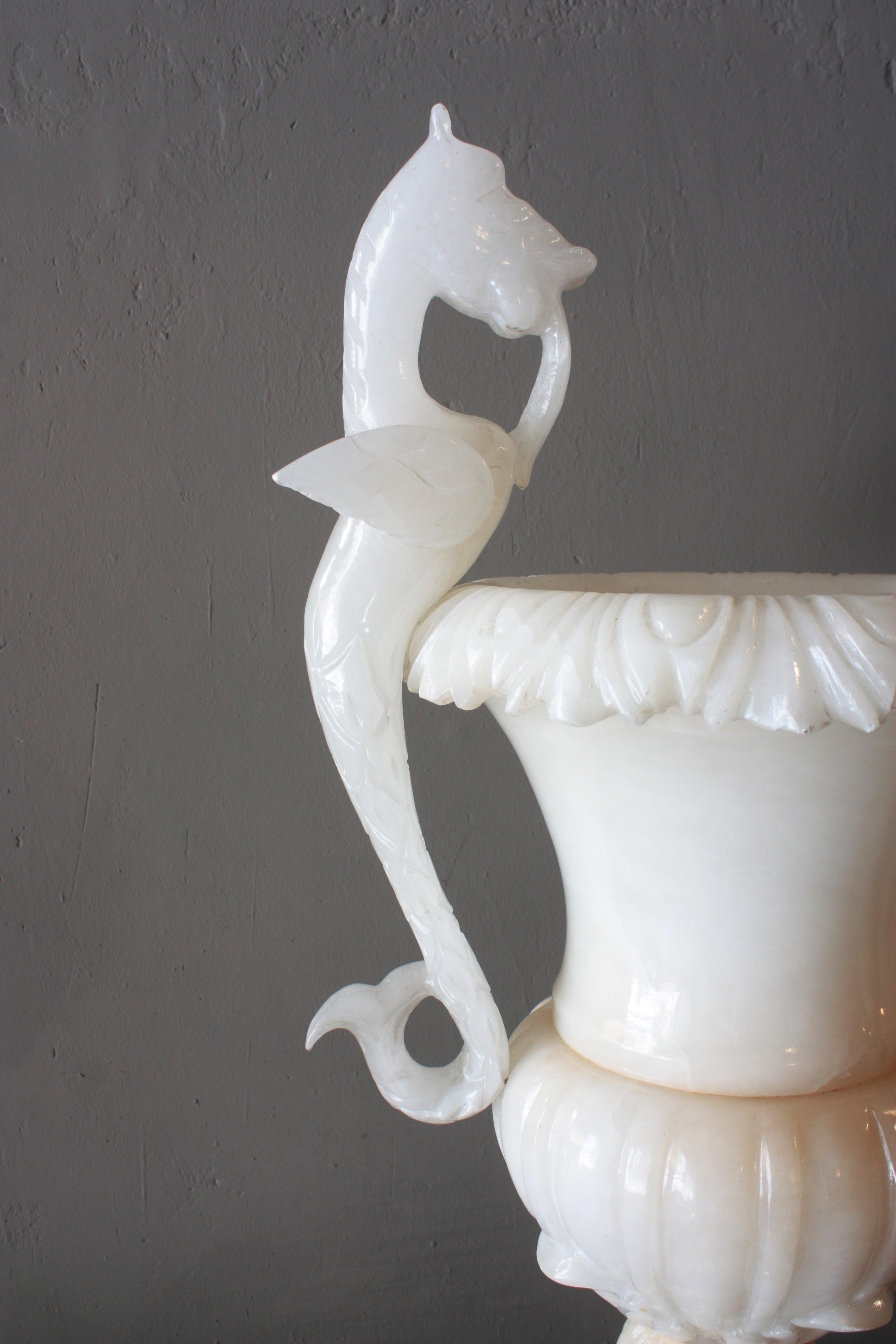 Huge Spanish Neoclassical Alabaster Urn Table Lamp with Winged Dragons For Sale 4