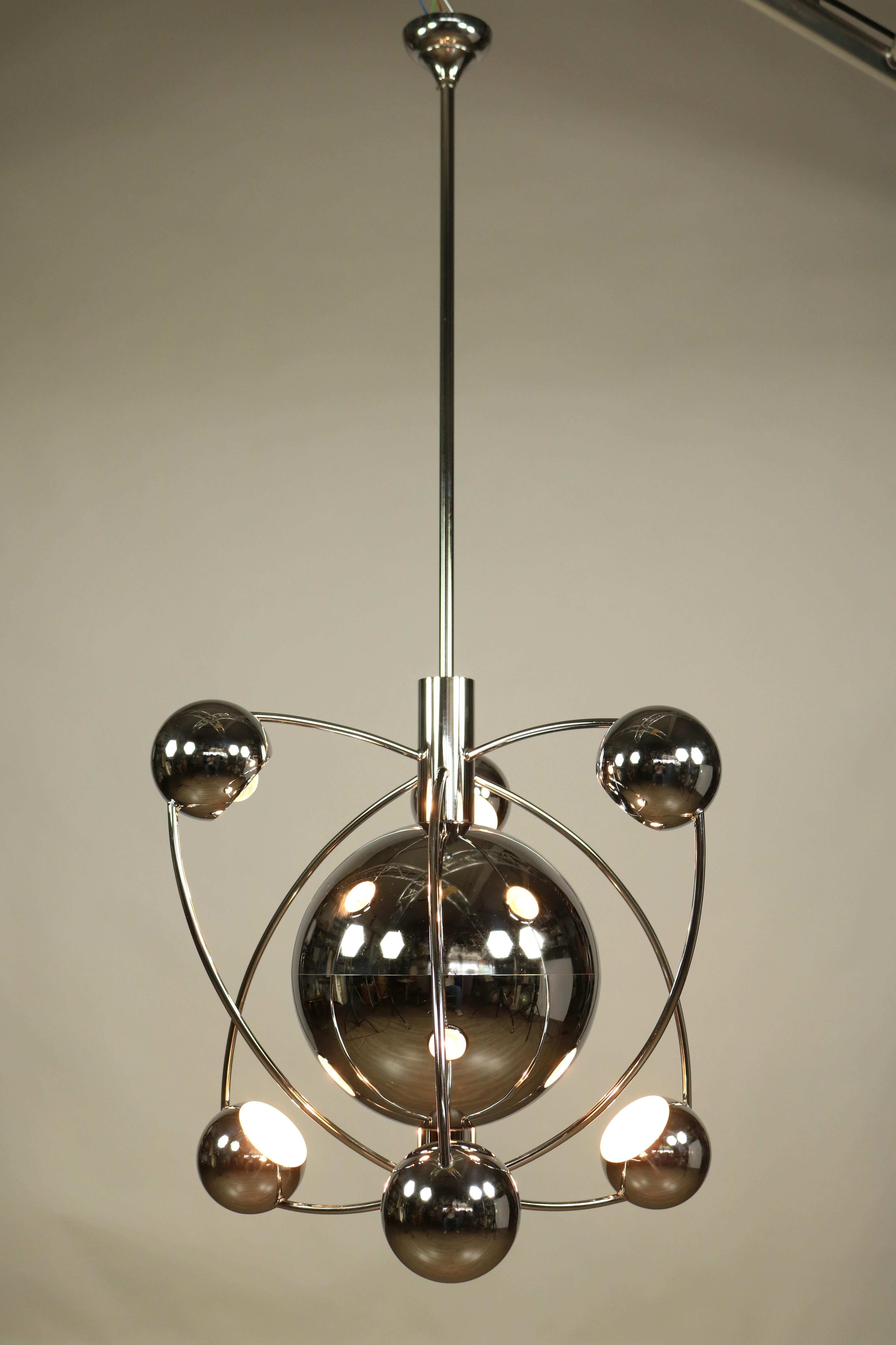 German Huge Spectacular Atomic Pendant Light Space Age Sputnik Lamp Chrome Satellite For Sale