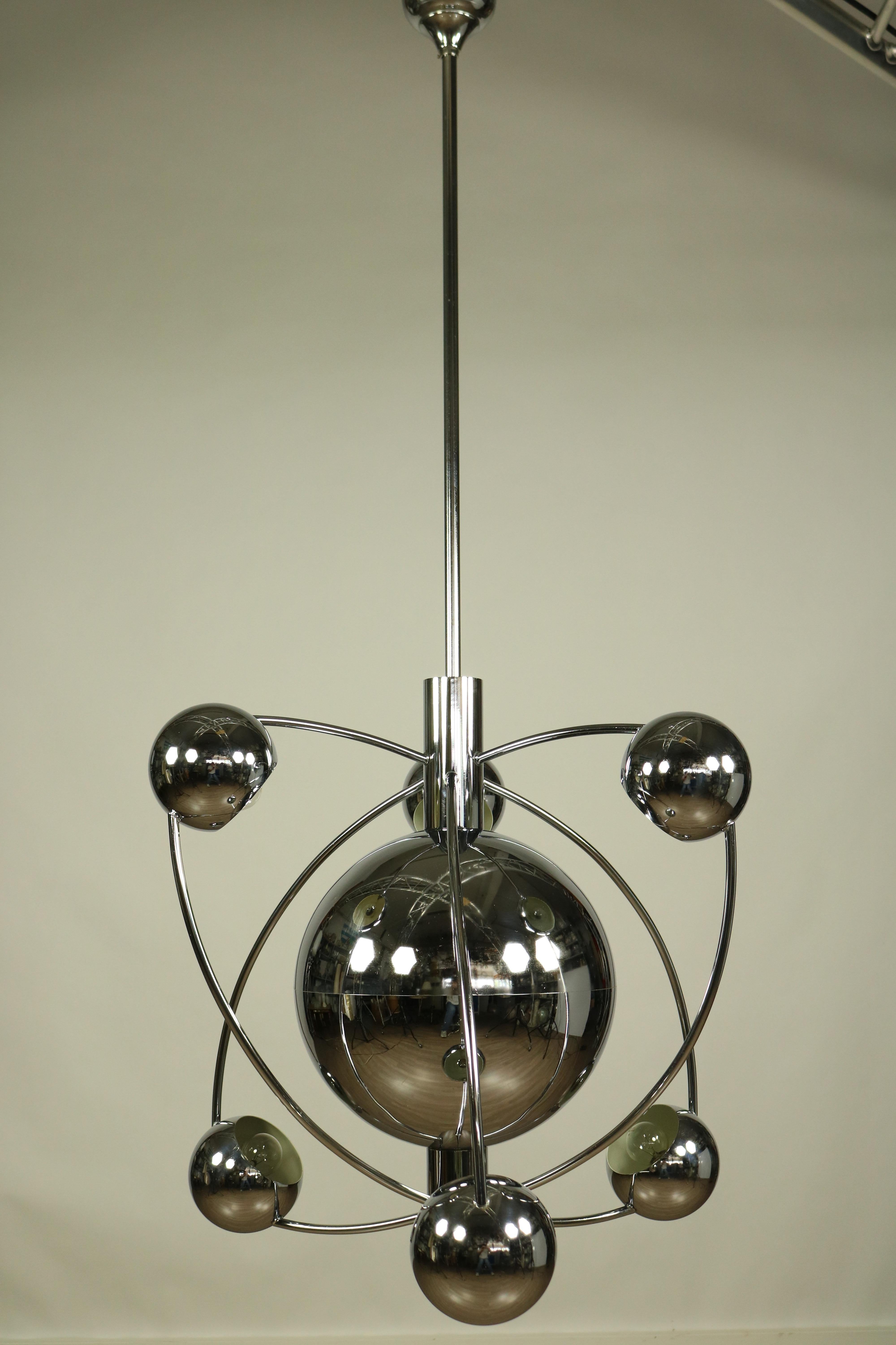 Steel Huge Spectacular Atomic Pendant Light Space Age Sputnik Lamp Chrome Satellite For Sale
